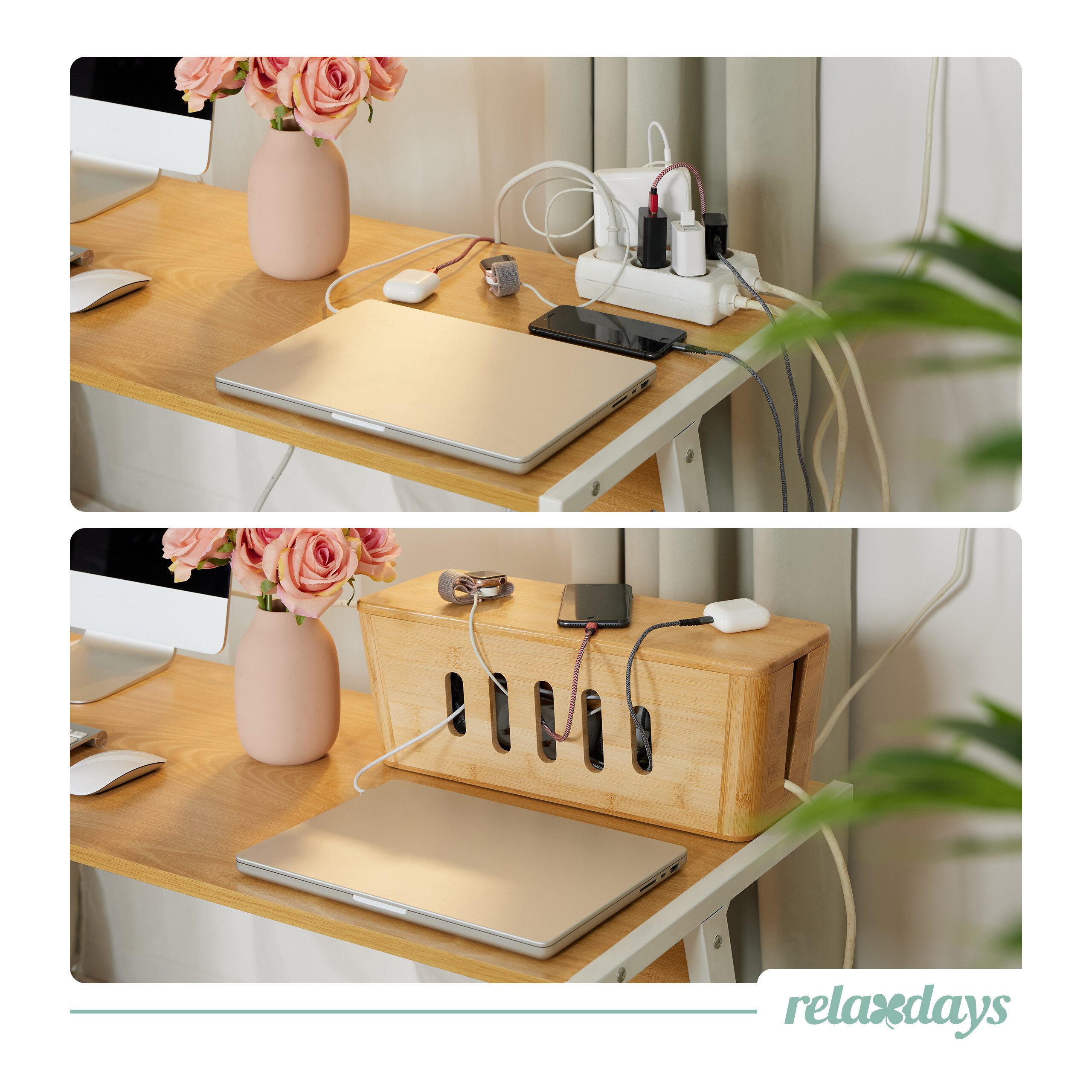 relaxdays Kabelbox aus Bambus