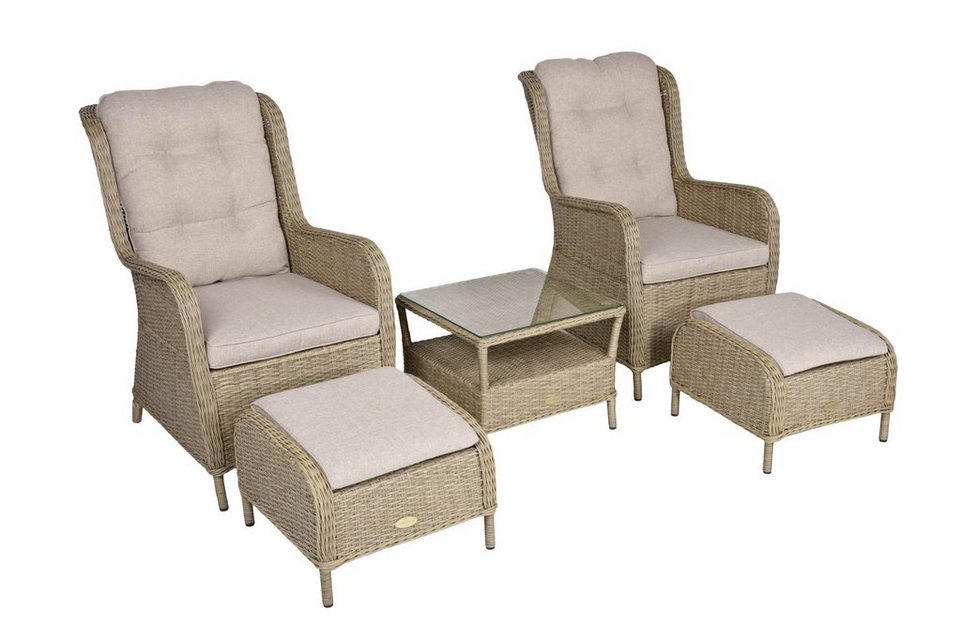 Garden Pleasure Gartenlounge-Set Gartensessel Set VALENCIA 5-teilig  Anisbraun inkl. Kissen, (5-tlg), Ideal auch als Balkonmöbel, Maße ca.  LxBxH: 90x68x98cm