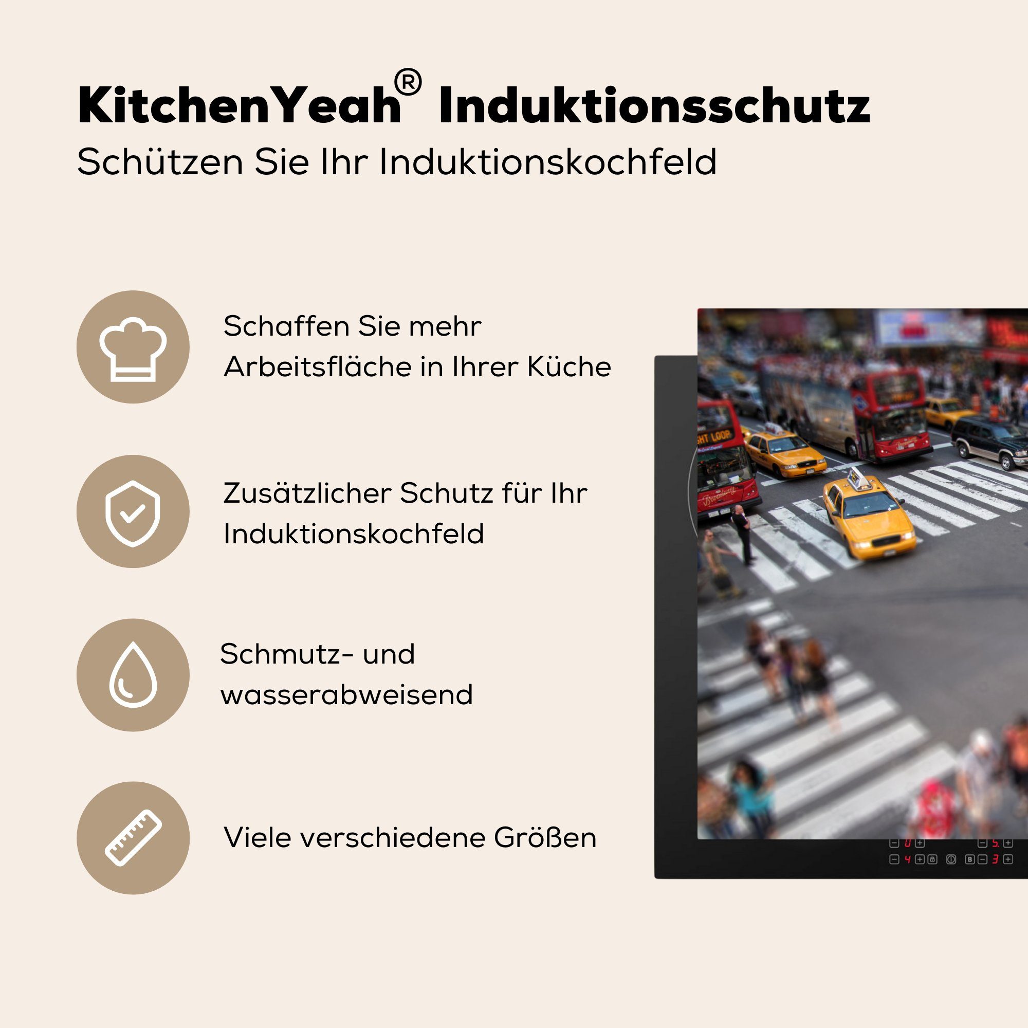 küche, - New 71x52 Taxi, Amerika die cm, Herdblende-/Abdeckplatte Induktionskochfeld für MuchoWow Vinyl, - tlg), Ceranfeldabdeckung York (1 Schutz