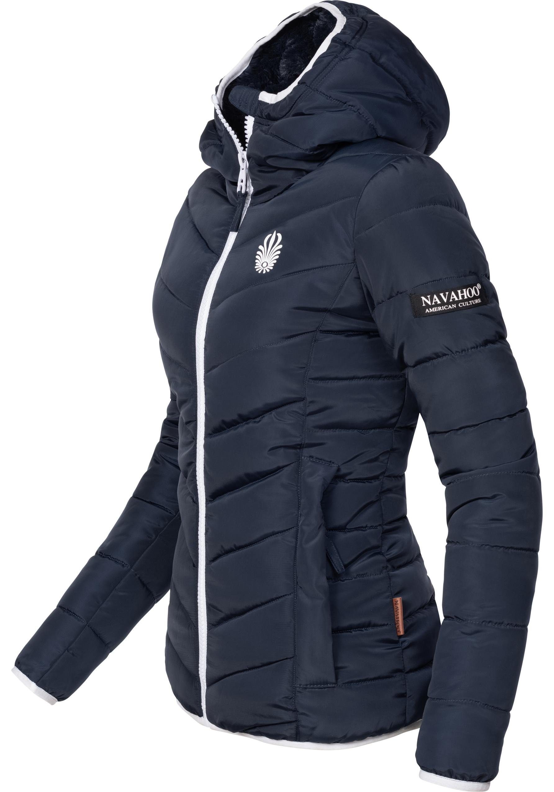 Damen Elva stylische Steppjacke mit Navahoo Winterjacke Kapuze navy