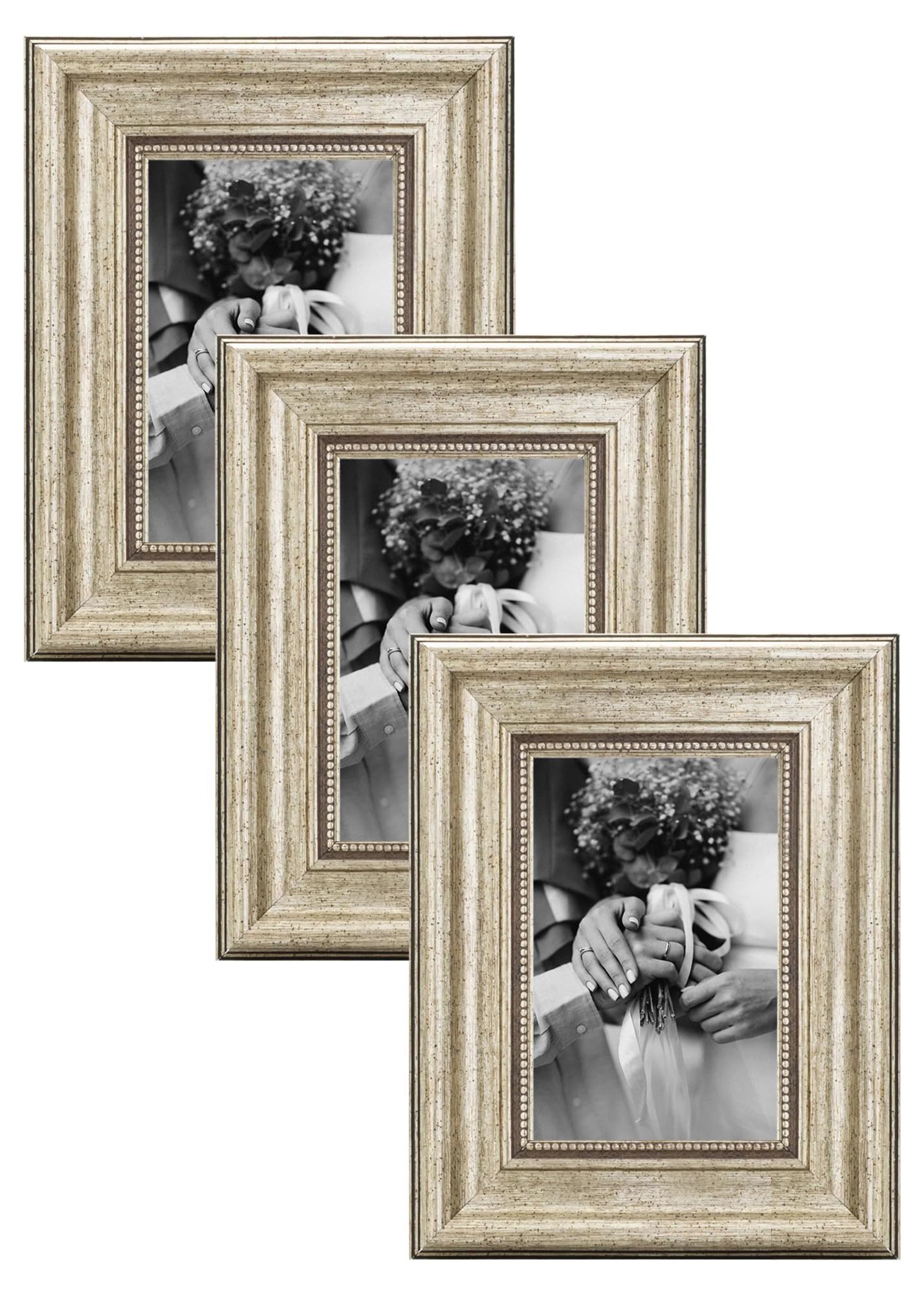 CABBEL Bilderrahmen Vintage Barock-Bilderrahmen Gold & Silber, Wohnzimmer, viele Größen, für 3 Bilder (3 St), 10x15 cm Vintage Barock Ornament Fotorahmen Silber