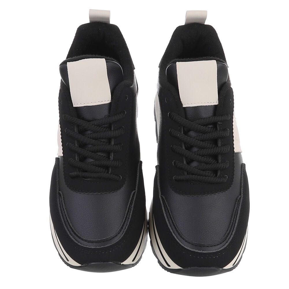 Ital-Design Damen Plateau Sneaker in Lederoptik mit Schnürung Sneaker (92355339) Keilabsatz/Wedge Sneakers Low in Schwarz – Bild 4 von 5