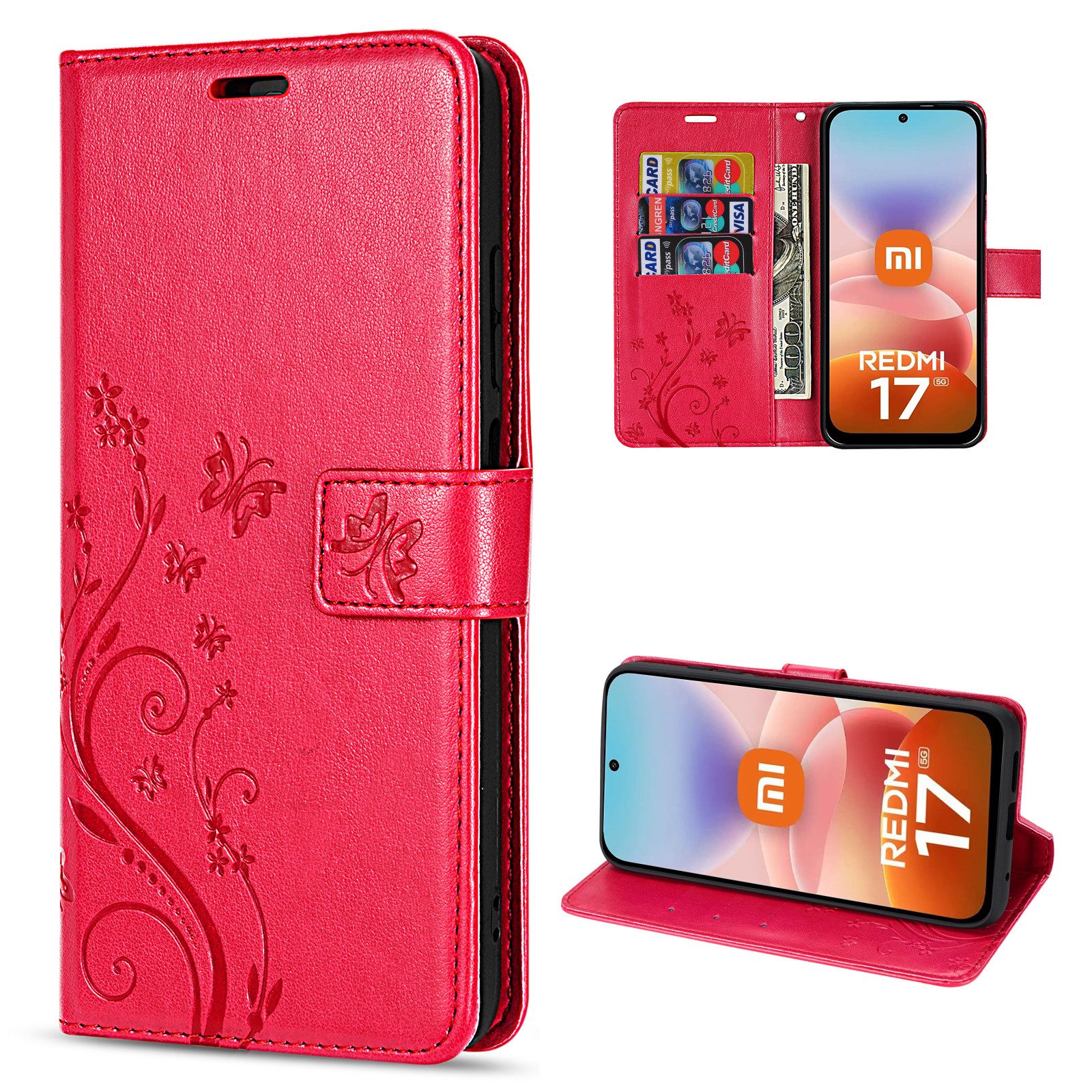 betterfon Handyhülle für Xiaomi Modelle Hülle mit [Kartenfächern], Bookstyle-Hülle: Magnetverschluss 3 Kartenfächer & Standfunktion