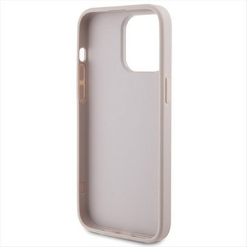 Guess Smartphone-Hülle Guess Apple iPhone 15 Pro Max Schutzhülle Case 4G Metal Gold Logo Pink
