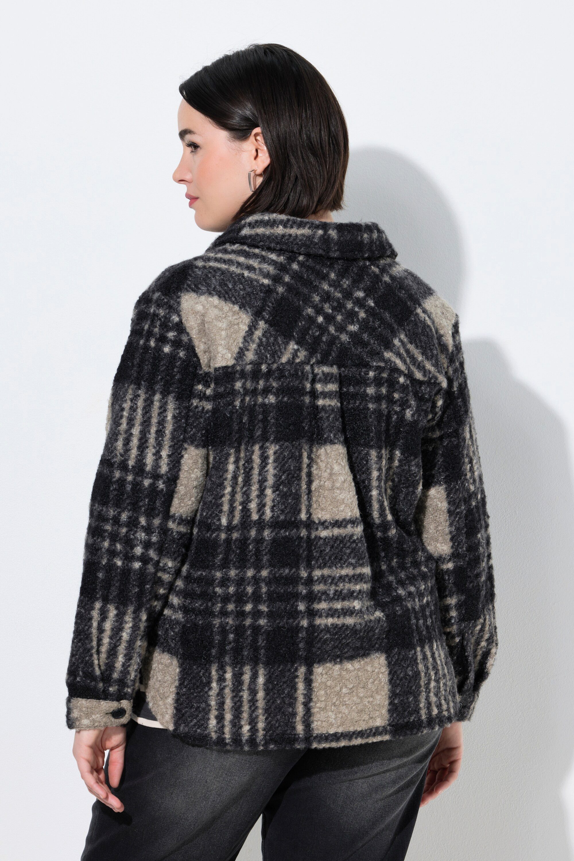 Ulla Popken Sommerjacke Teddy-Shaket Karomuster Hemdkragen Langarm – Bild 3 von 4