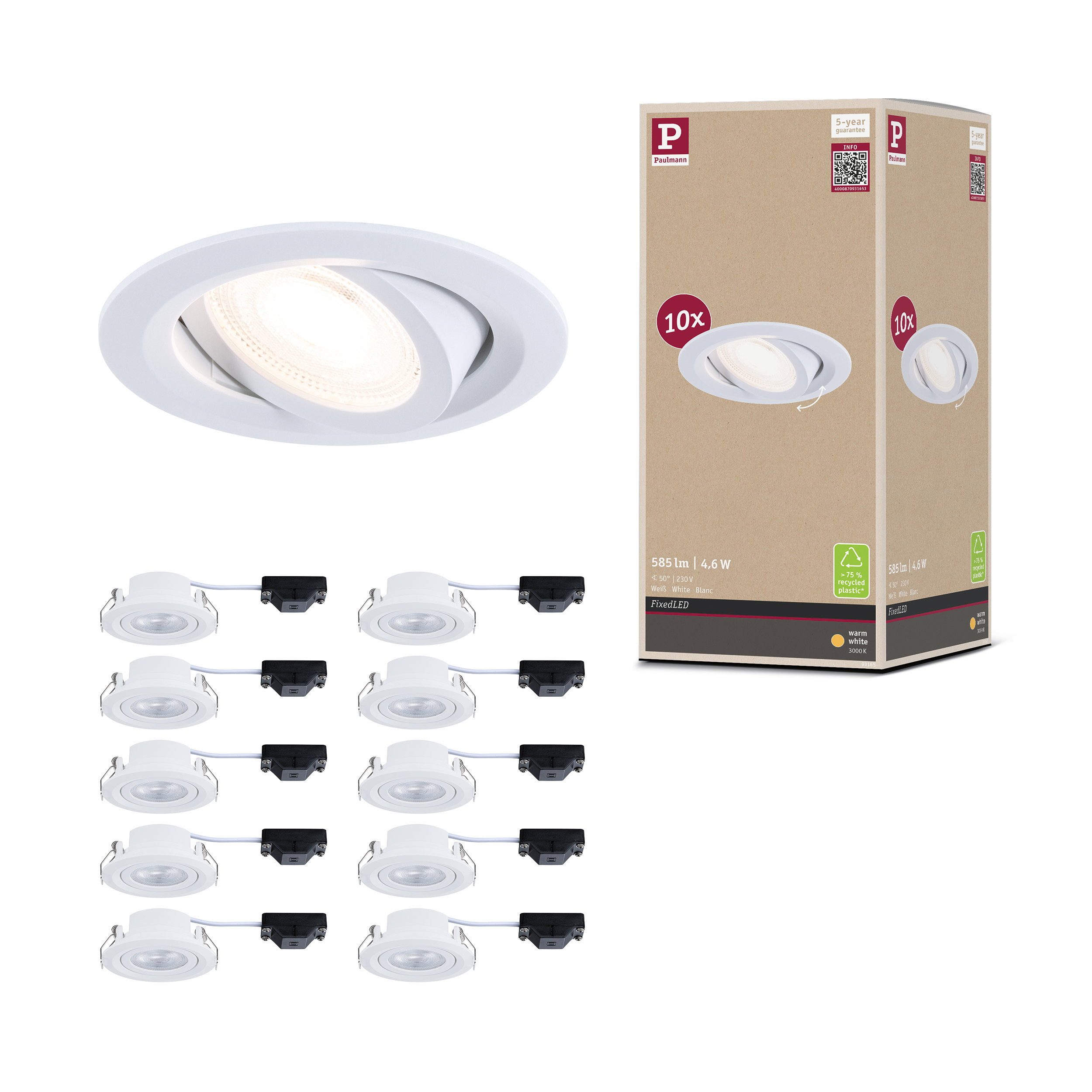 Paulmann LED Einbauleuchte LED Einbauleuchte FixedLED 10er-Set schwenkbar 25° 10x4,8W 10x460lm 23
