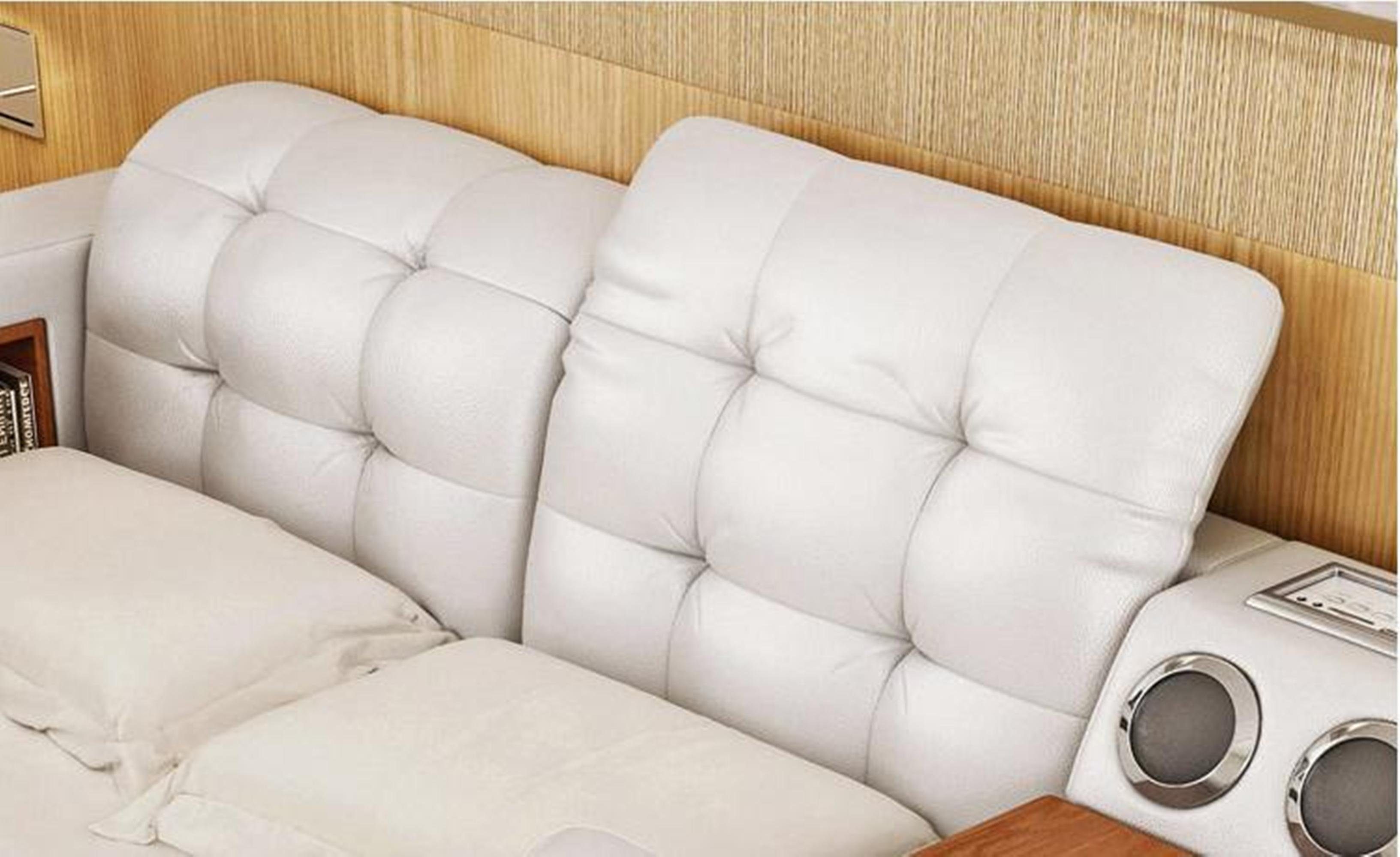 JVmoebel Bett Bett mit Massagefunktion Multifunktion Weiß Doppel Polster Leder Betten