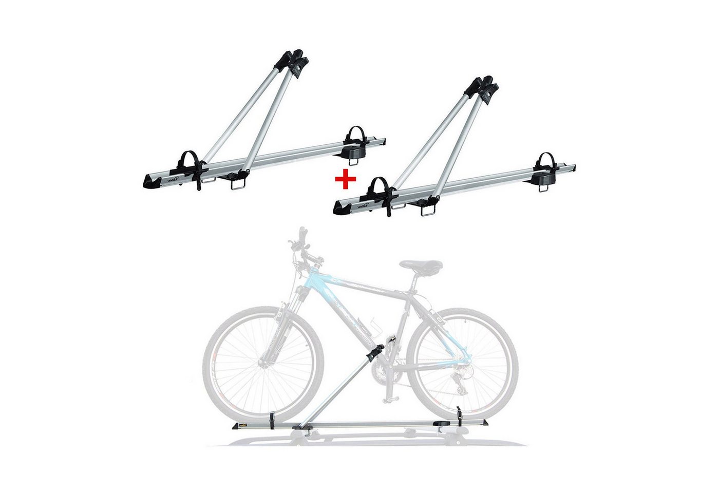 OMAC Dachfahrradträger 2x Dachfahrradträger bis 17kg Aluminium Silber Fahrradhalter, (2-tlg), Abnehmbar, Leichtgewichtig