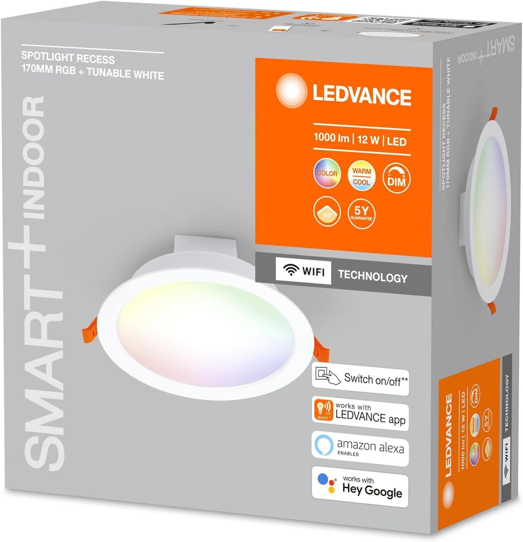 Ledvance LED-Leuchtmittel LEDVANCE Spot LED ‎Rgbw-farben Dimmbar Decke, Spotlight Einbaudecken ‎Energieeffizient, 17cm Recess RGB, Änderbar, 12w