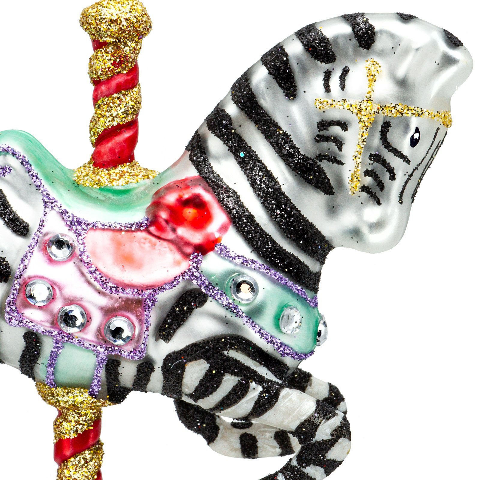 SIKORA Christbaumschmuck Karussell Zebra besondere Weihnachtskugel Glas Anhänger – BS457, Christbaumschmuck Deko - traditionell, witzig & außergewöhnlich