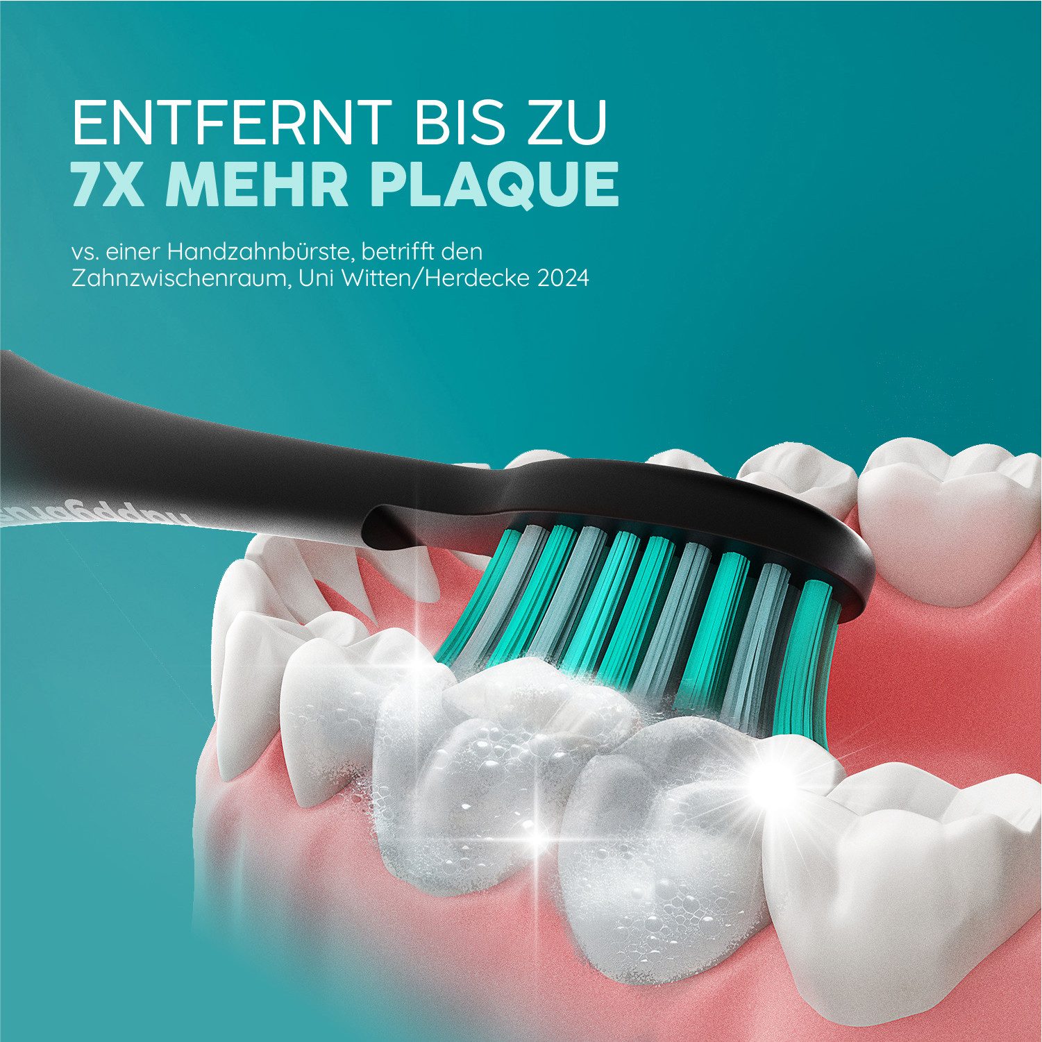 happybrush Schallzahnbürste Eco Vibe 3 Black/Mint – TESTSIEGER - 8 Wochen Power Akku, Aufsteckbürsten: 1 St., Eco Vibe 3, 2 Jahre Garantie