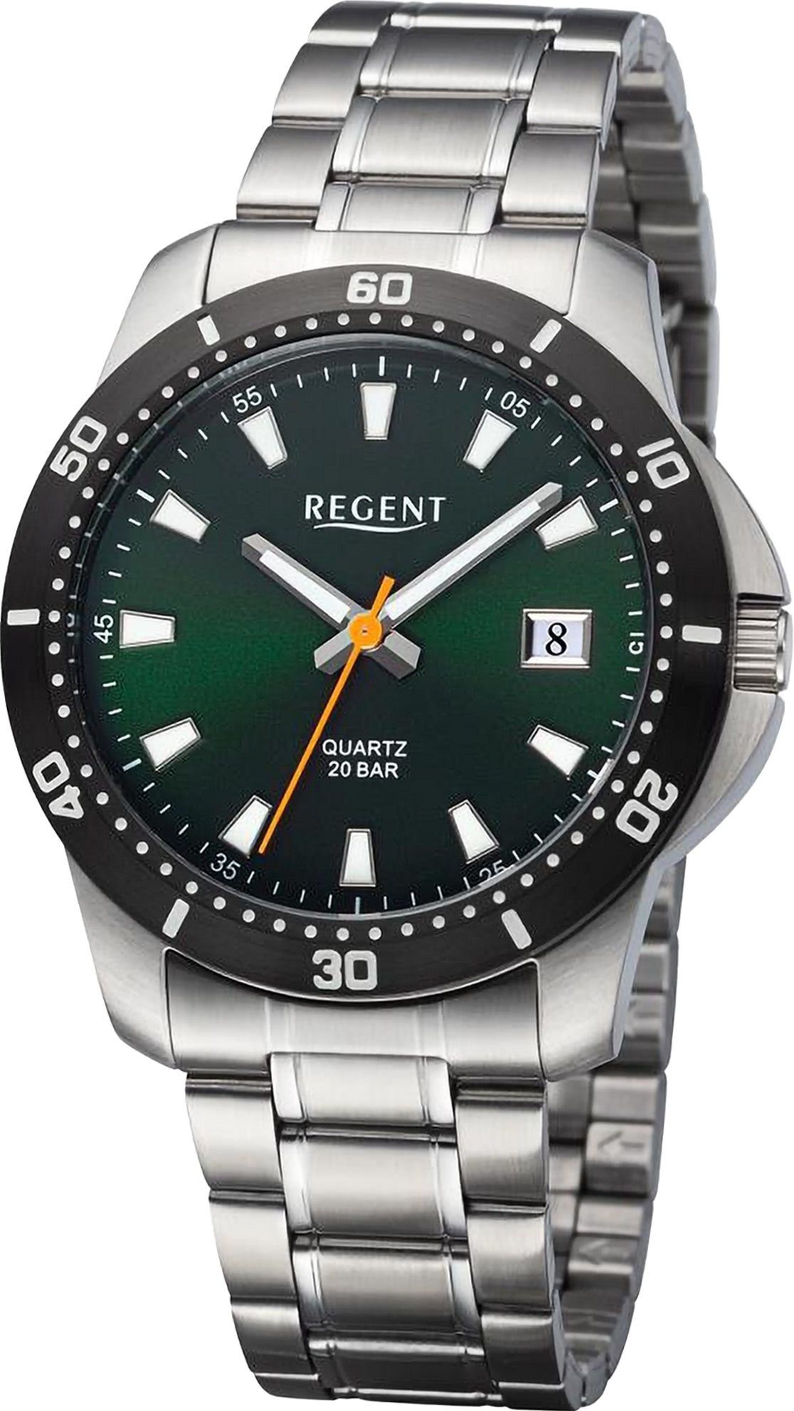 Regent Quarzuhr Regent Herren rund, Herren Armbanduhr Armbanduhr groß (ca. 40mm), Metallarmband Analog, extra