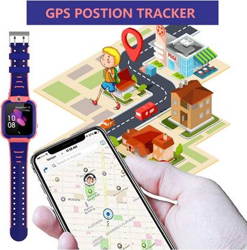 PTHTECHUS Smartwatch (1,44 Zoll, iOS und Android), GPS Telefon für Kinder LED Digitalkamera Uhr Support Spiel Wecker Uhr