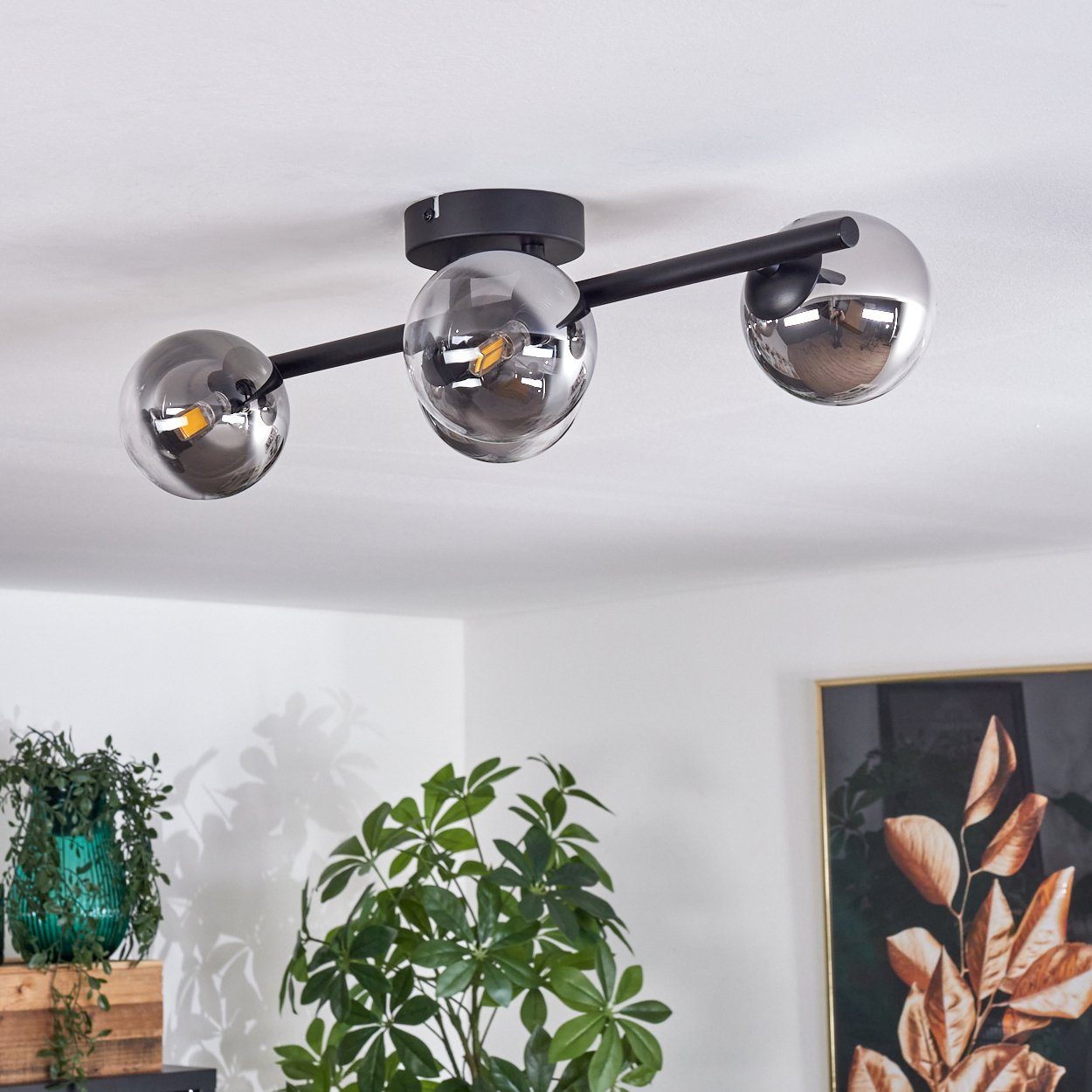 hofstein Deckenleuchte Deckenlampe aus Metall/Glas in Schwarz/Rauchfarben/Klar, ohne Leuchtmittel, Leuchte im Retro-Design aus Glas, 4 x G9 LED, ohne Leuchtmitt – Bild 2 von 5
