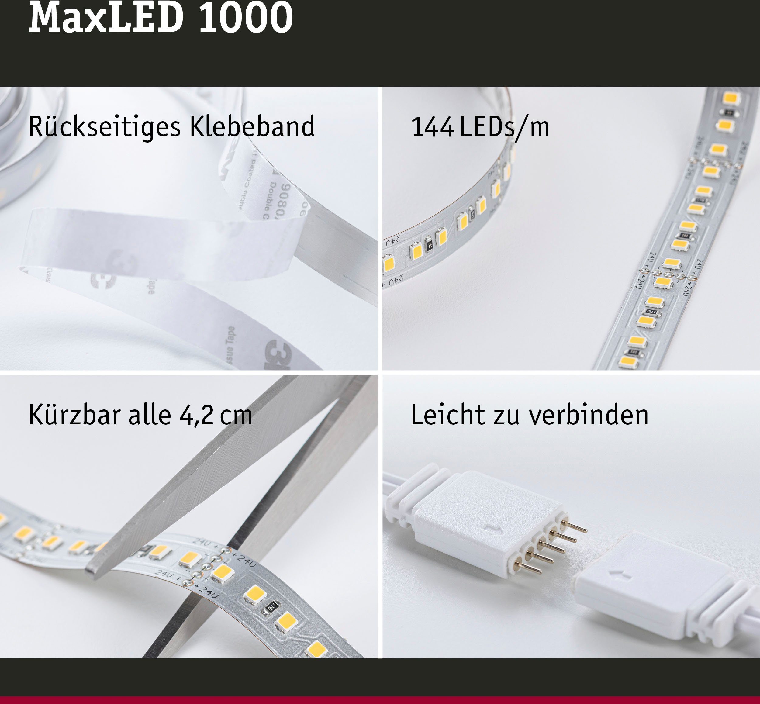 MaxLED Paulmann 1100lm/m 6500K, LED-Streifen Tageslichtweiß Basisset 1-flammig, 6500K Basisset,Tageslichtweiß 18W 1100lm/m 1000 18W 1,5m
