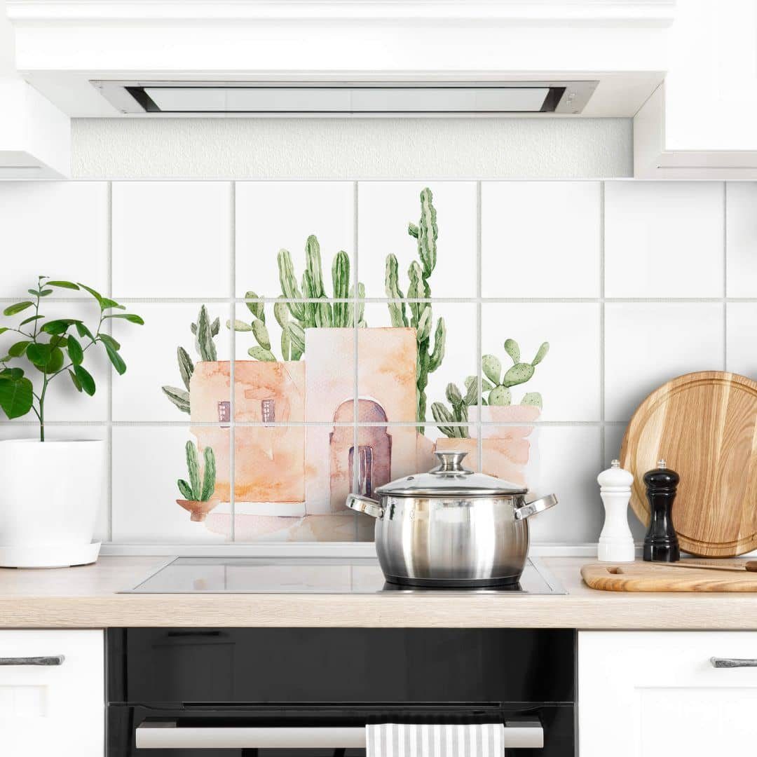 K&L Wall Art Fliesenaufkleber selbstklebend Klebefliese Kachel Kaktus Deko Toskana Boho Küche