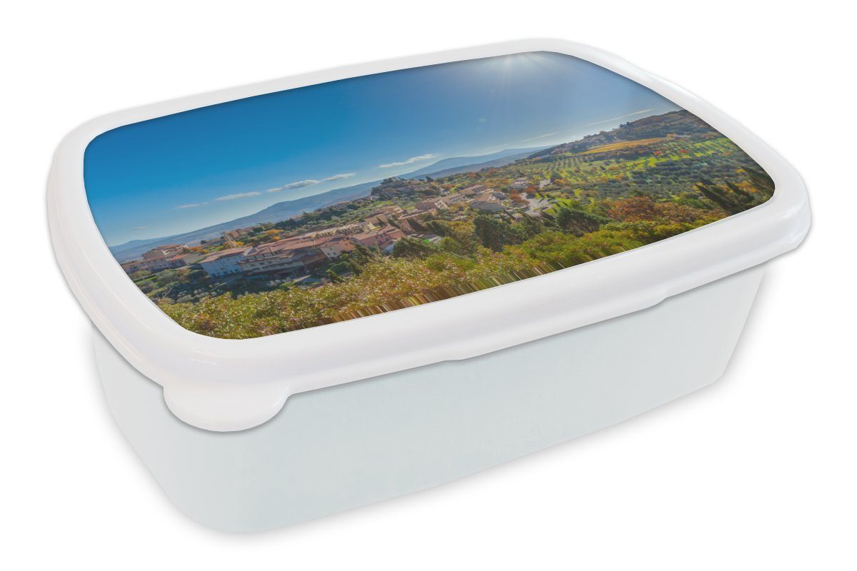 MuchoWow Lunchbox Toskana - Italien - Sonne, Kunststoff, (2-tlg), Brotbox für Kinder und Erwachsene, Brotdose, für Jungs und Mädchen weiß