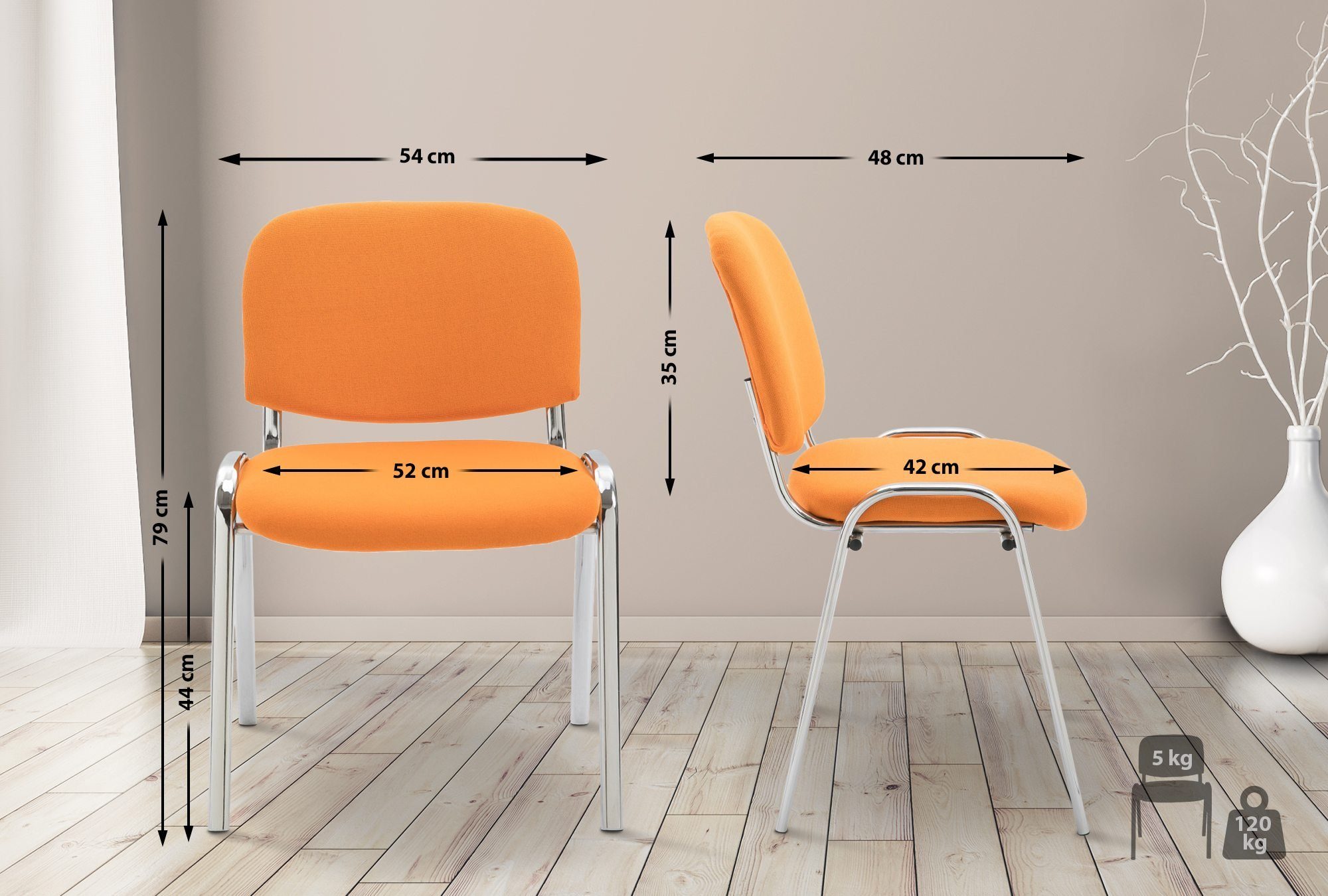 robust orange Rückenlehne & Stoff, Besucherstuhl gepolsterte Ken Chrom CLP