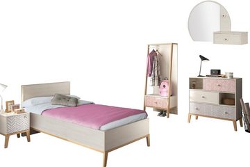Gami Jugendzimmer-Set Alika, (Set, 5-St., Kleiderständer, Bett, Nachttisch, Kommode und Aufsatz mit Spiegel)