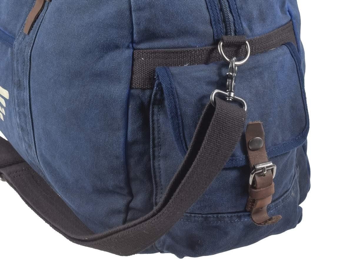 Greenburry Reisetasche Aviator Blue Edition, used Look Canvas mit Lederbesatz, Sporttasche 65cm, Weekender