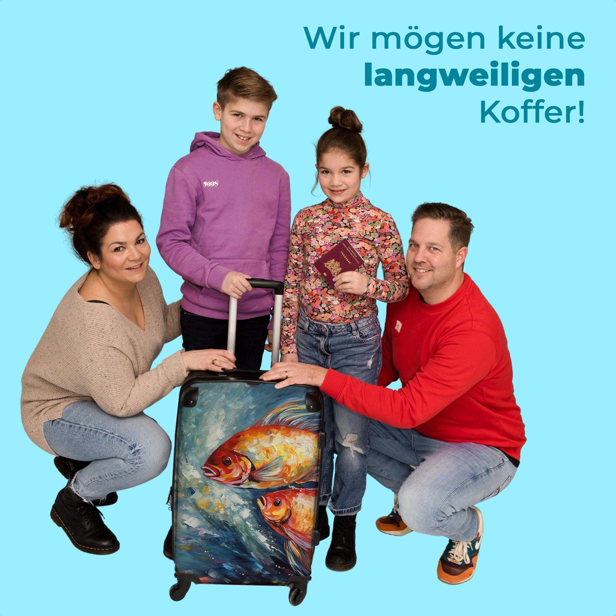 NoBoringSuitcases.com© Koffer 67x43x25cm Ölfarben, Rollkoffer Wasser Rollen Rollen, - Tiere mit 4 - - Fisch Trolley Reisekoffer - Aufgabegepäck 4 Kunst Große 