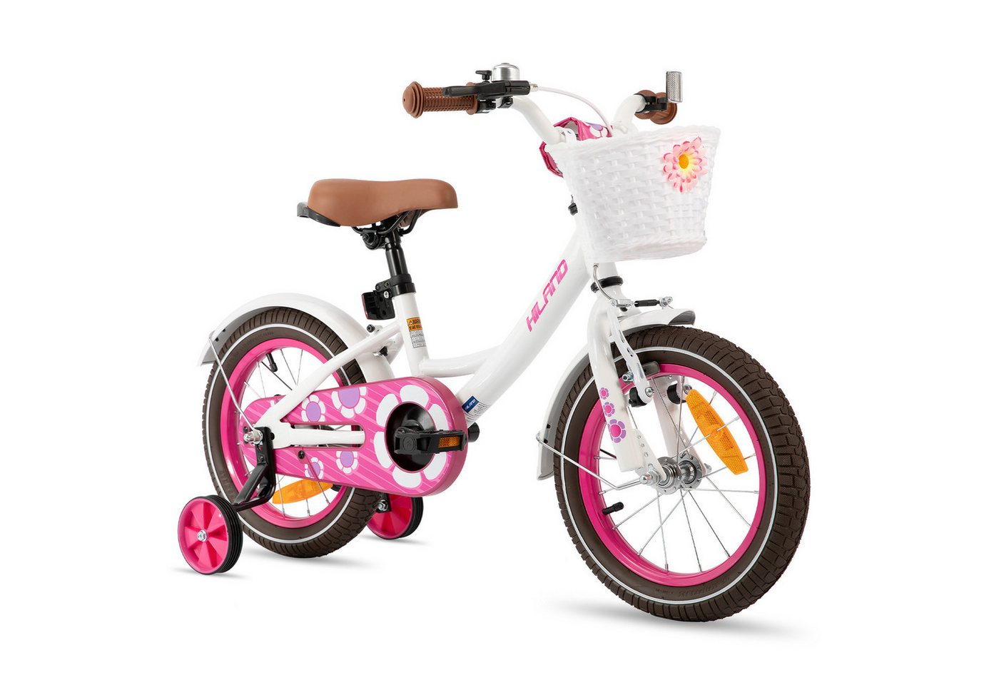 HILAND Kinderfahrrad Petal 12/14/16 Zoll Mädchenfahrrad, Kinderfahrrad für Mädchen, mit Korb und Stützrädern, Kotflügel, Hilfsrad, Fahrradklingel