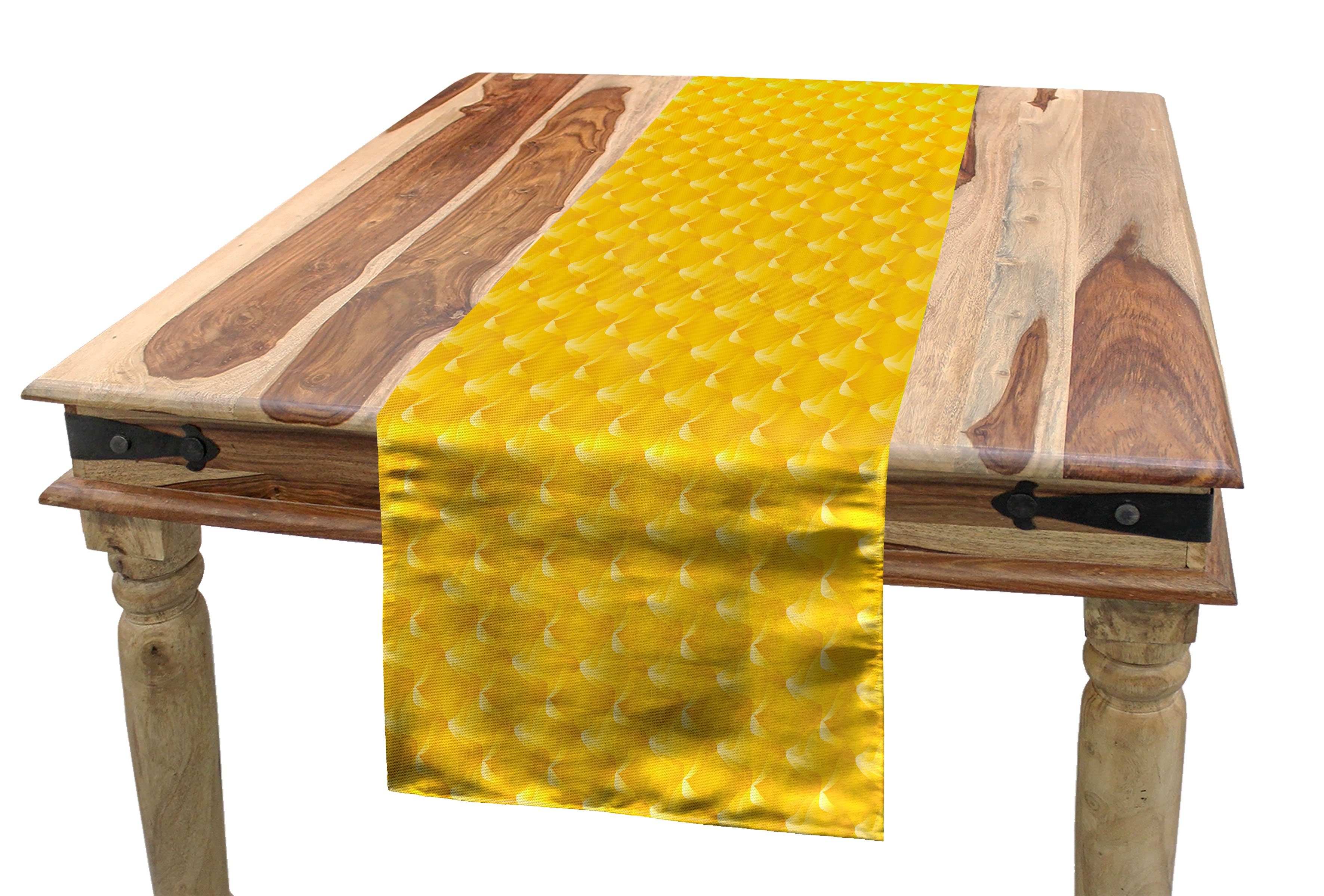Abakuhaus Tischläufer Esszimmer Küche Rechteckiger Dekorativer Tischläufer, Gelb Linien und wirbelnde Motive