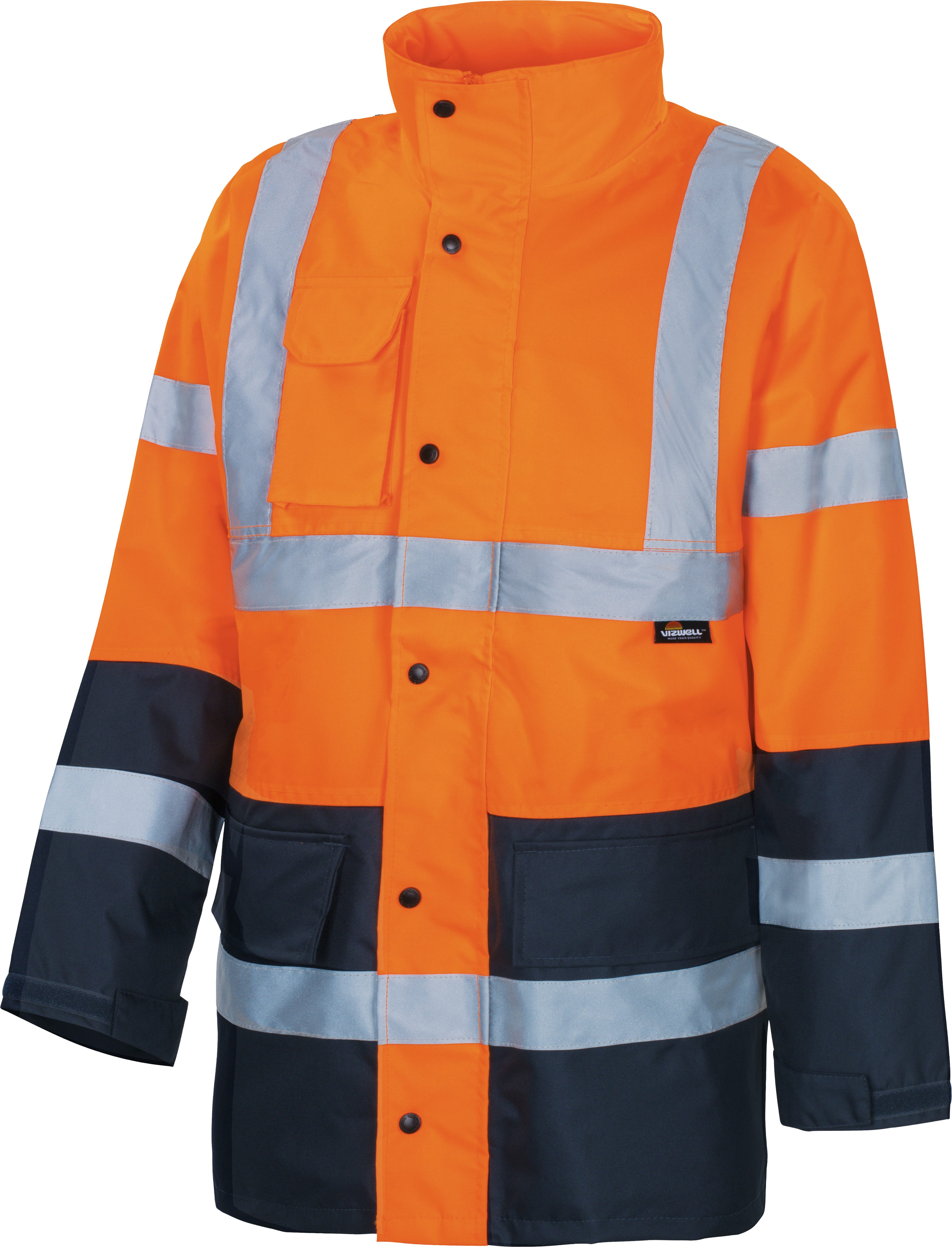 vizwell Regenjacke Warnschutz Arbeitsjacke lang warnorange warngelb günstig online kaufen