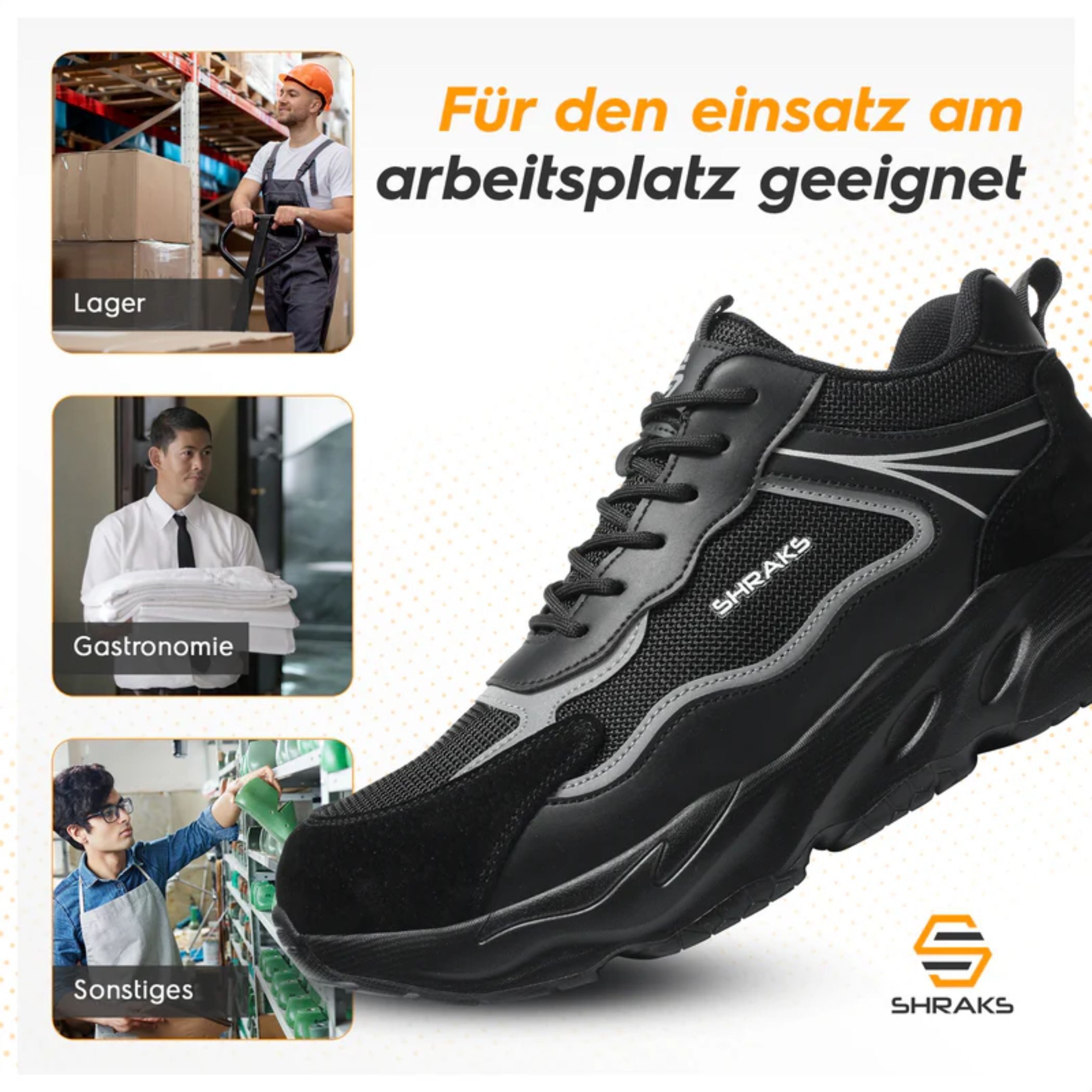 Shraks Moda Sicherheitsschuhe Bequem, Stahlkappe, Rutschfest,ISO20345 Arbeitsschuh