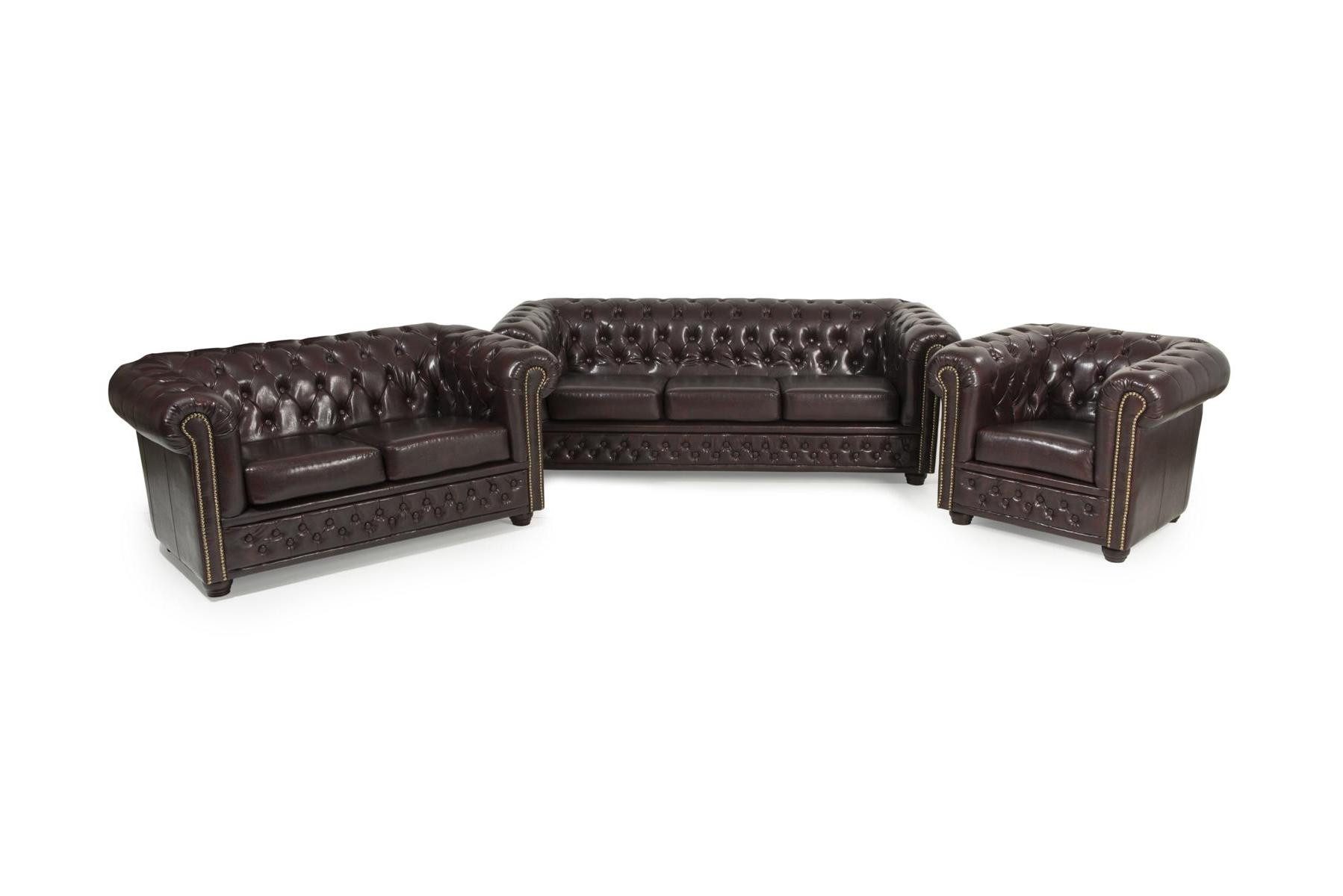 Xlmoebel Chesterfield-Sofa Elegante Ledersofagarnitur im Chesterfield-Stil mit Knopfverzierungen, Sofagarnitur 3+2+1 Sitzer, Hergestellt in Europa