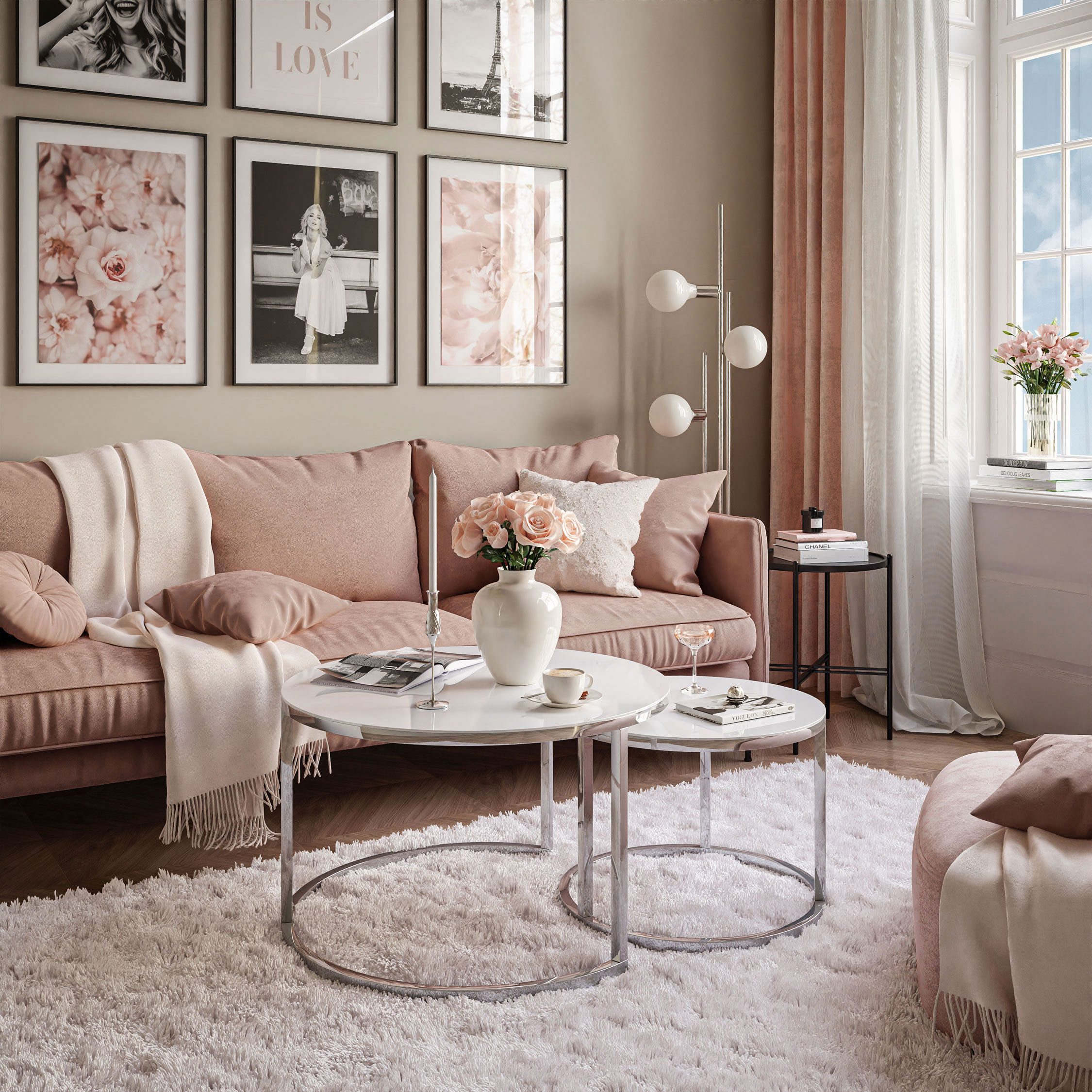 Lookway Couchtisch CIRI 2in1 GLASS mit Chromgestell (2er Set), Durchmesser: günstig online kaufen