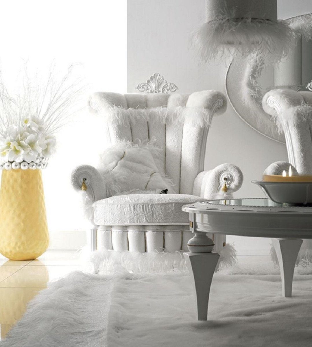 Padrino Made Qualität Erstklassische Luxus Weiß Barock Sessel - Barock - Wohnzimmer Wohnzimmer im in Italy Barock Sessel - Gold Prunkvoller - Schloß - Barockstil Sessel Möbel Casa / Möbel