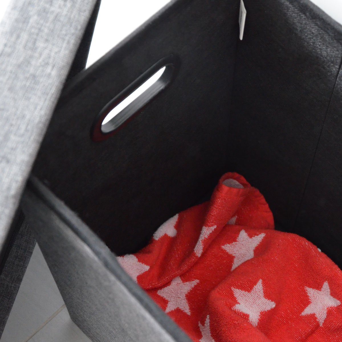 DuneDesign Wäschekorb mit Deckel - 70L Wäschetruhe in Leinenoptik - 50x28x50 Wäschesammler, Wäschebox Faltbar - Wäsche Aufbewahrungskorb für Schlafzimmer & Bad