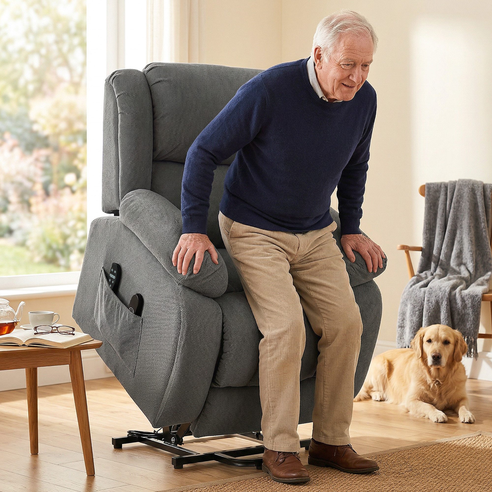 HOMCOM Relaxsessel Massagefunktion Massagesessel mit Breite Sitz USB (TV-Sessel mit Heizfunktion, 1-St., Fernsehsessel mit Aufstehhilfe Elektrisch), mit Fernbedienung und Seitentasche, Grau