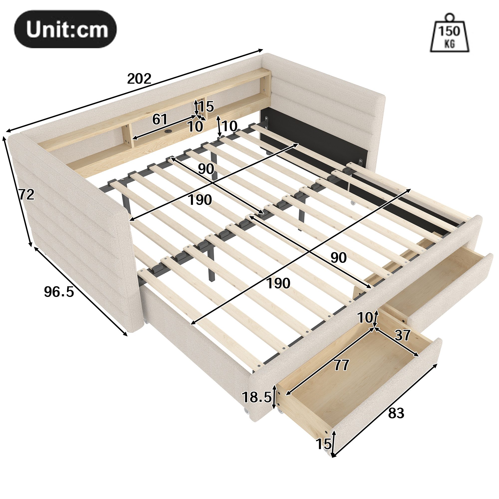 Ulife Daybett multifunktionales Ausziehbett,mit zwei Schubladen,mehreren günstig online kaufen