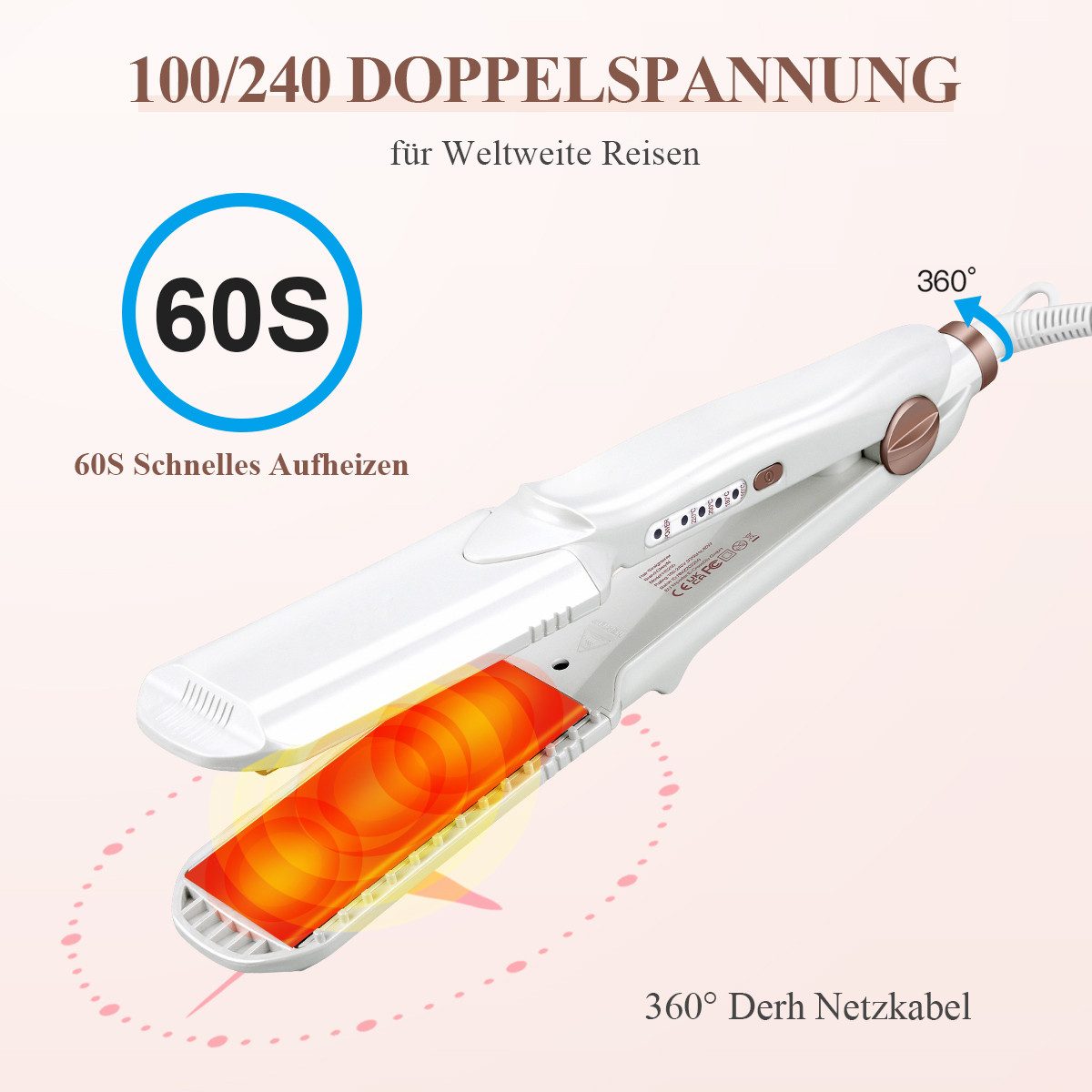 CkeyiN Pro Welleneisen Kreppeisen für Haare,Ceramic Crimp,Haarglätter Keramik, weiß, 3 in 1 Haarglätter Set Krepp Haareisen Multistyler