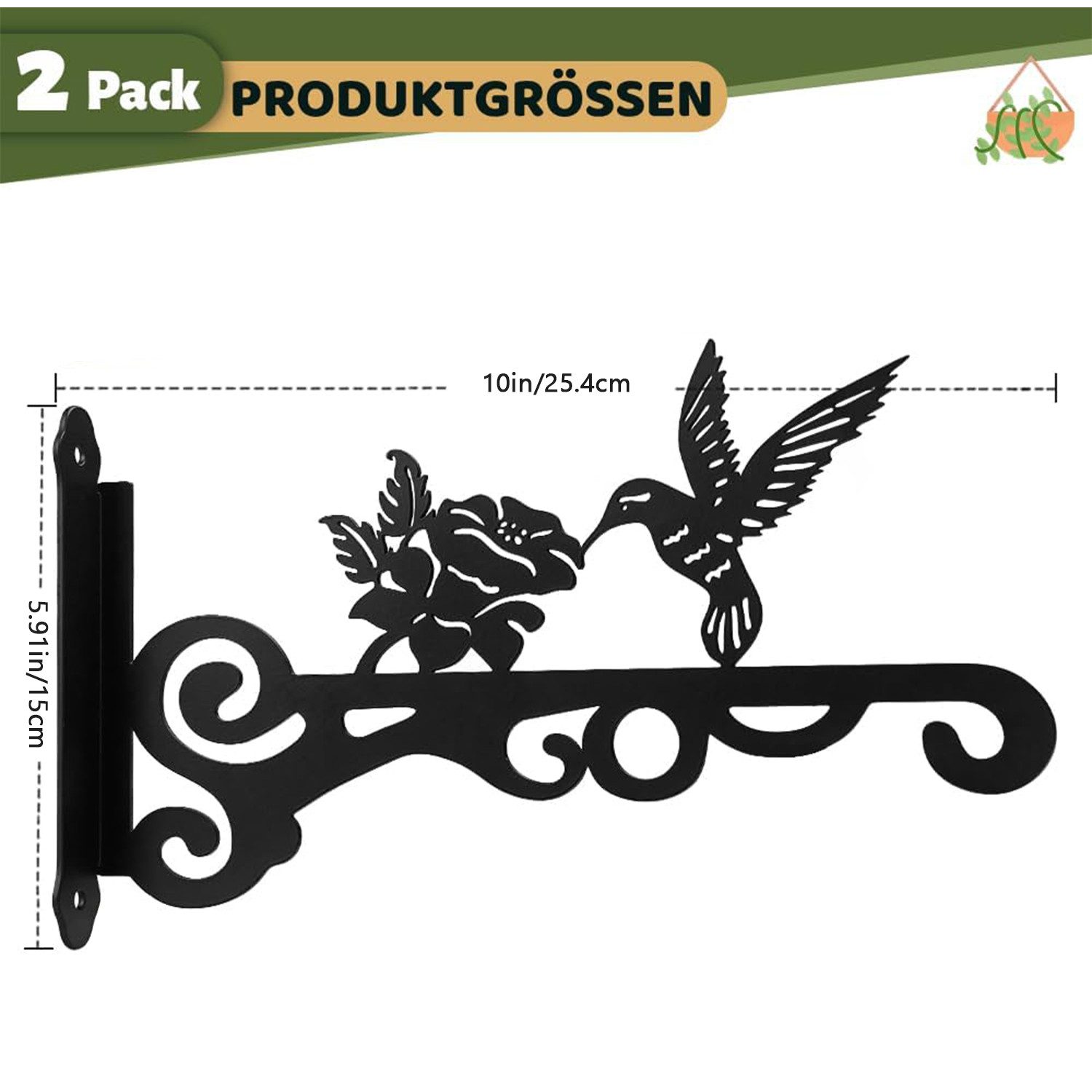 Refined Living Wandhaken 2 Stück Blumenampel Halterung Pflanzenhaken Wandhalterung Wandhalter, (Eisen Blumenampelhalter Hängende Korbhalterung Laternenhaken Wandhaken, 2-St., zum Aufhängen von Pflanzen Pflanzer Vogelhäuschen Laterne Windspiele), Wind-, Regen- und Schneeschutz, Pflanzenwandhaken Garten Balkon Deko
