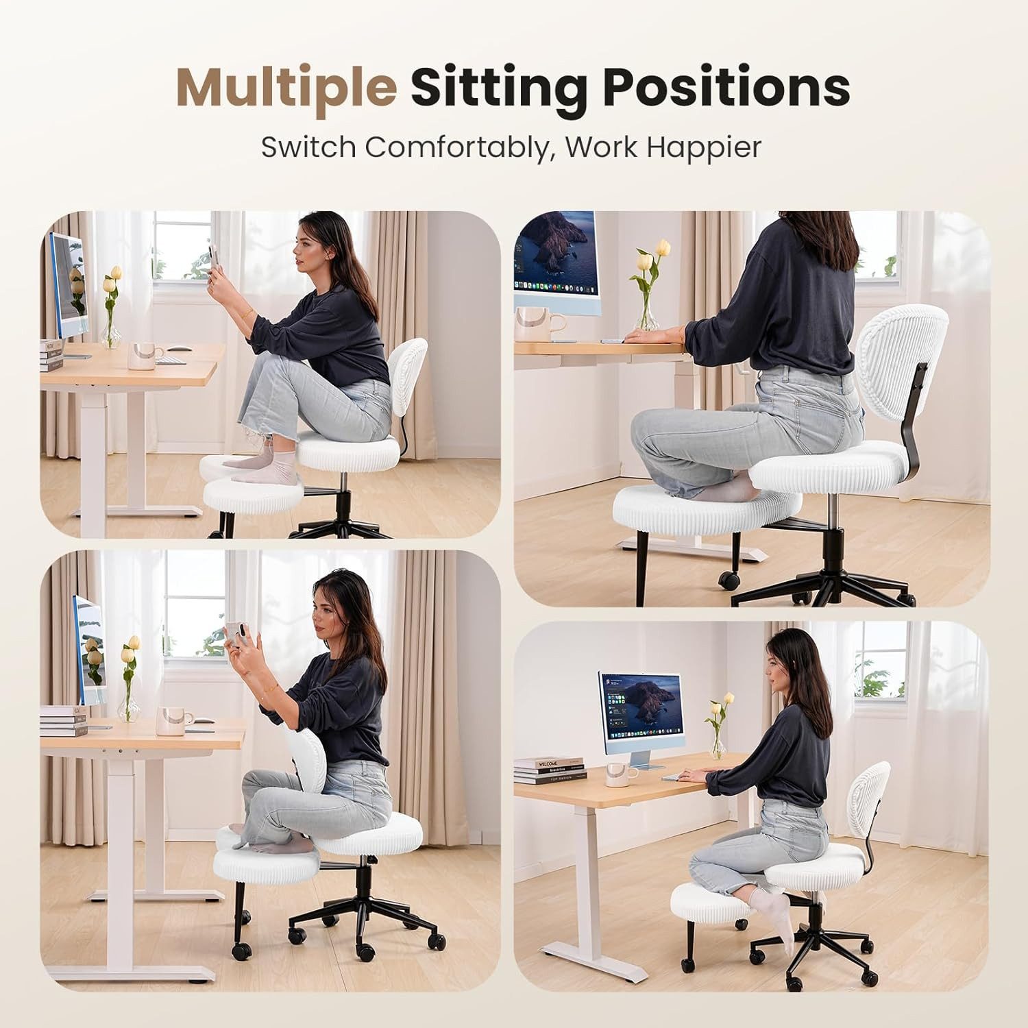 Patbrela Bürostuhl mit Kreuzbeinen,Ergonomischer Kniestuhlm,360° drehbar