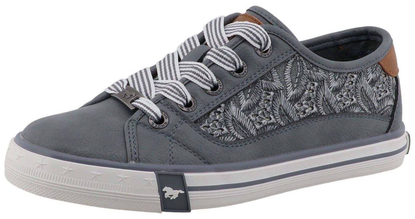 Mustang Shoes Gaspare Sneaker Freizeitschuh, Schnürschuh, Halbschuh mit Blüten-Stickerei