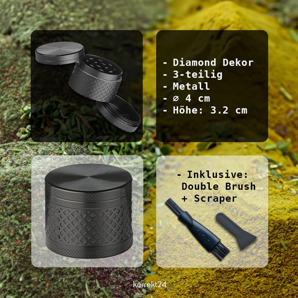 Coumo Kräutermühle Grinder Crusher, Schwarz, ⌀ 4cm, Metall Kräutermühle