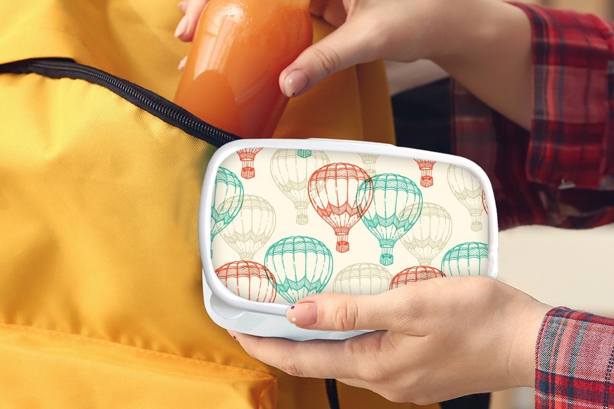 MuchoWow Lunchbox weiß Mädchen Vintage und Erwachsene, für Entwurf, Kinder Kunststoff, - Jungs (2-tlg), für - Brotdose, Luftballon und Brotbox - Kind