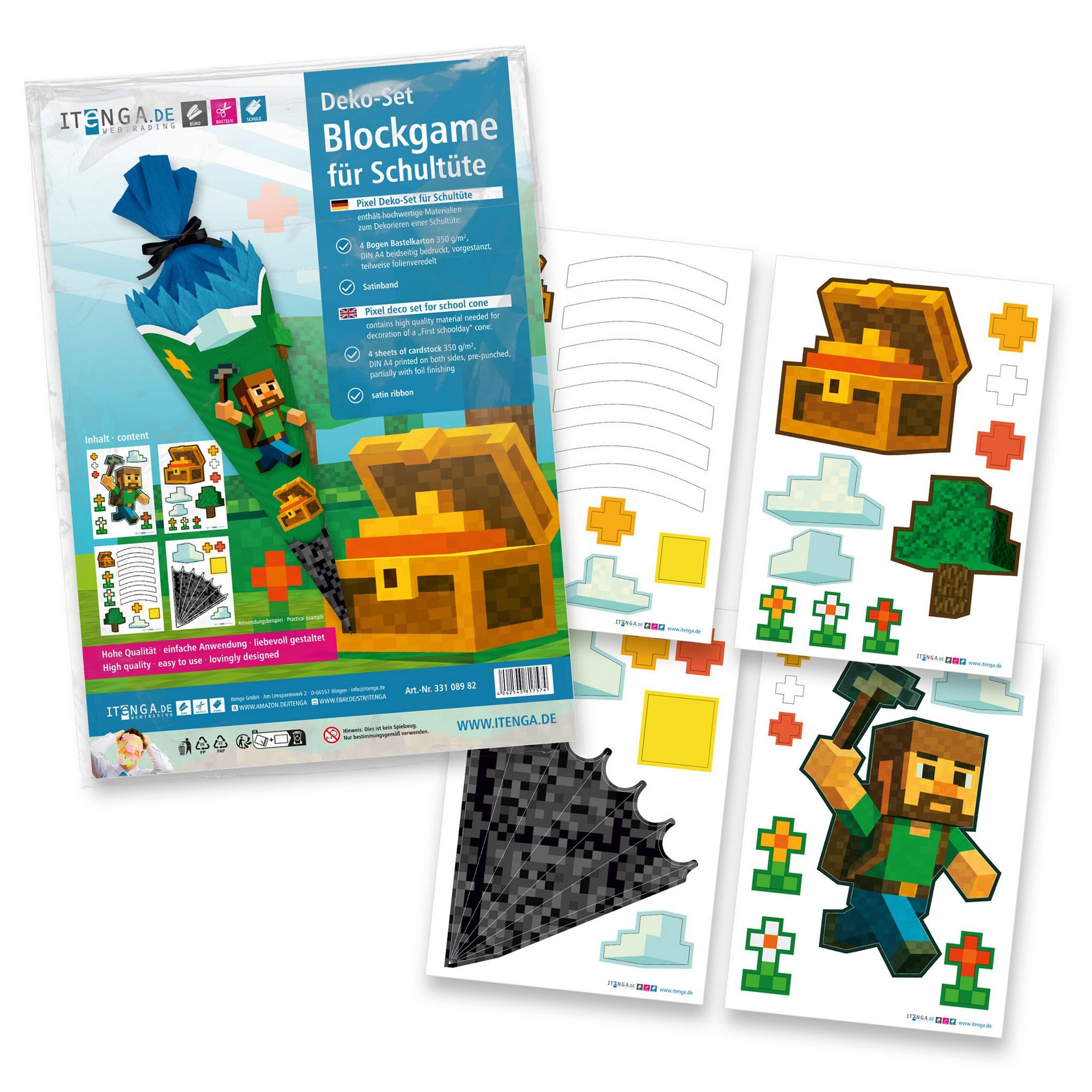 itenga Schultüte itenga DEKO-SET für SCHULTÜTE Blockgame Pixel