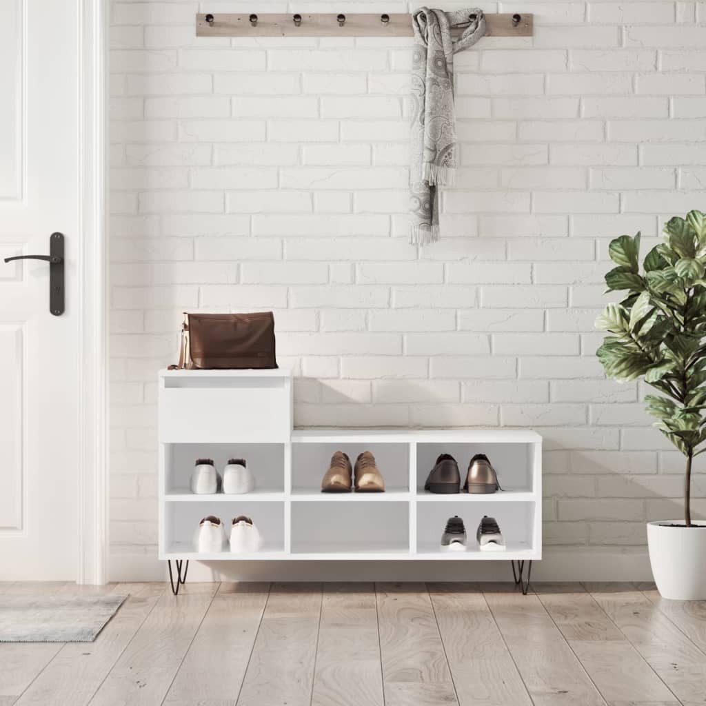 furnicato Schuhregal Schuhschrank 102 x 36 x 60 cm Hochglanz-Weiß, 1-tlg., Schuhregal mit flexibler Schublade und Metallbeinen für dein Flur