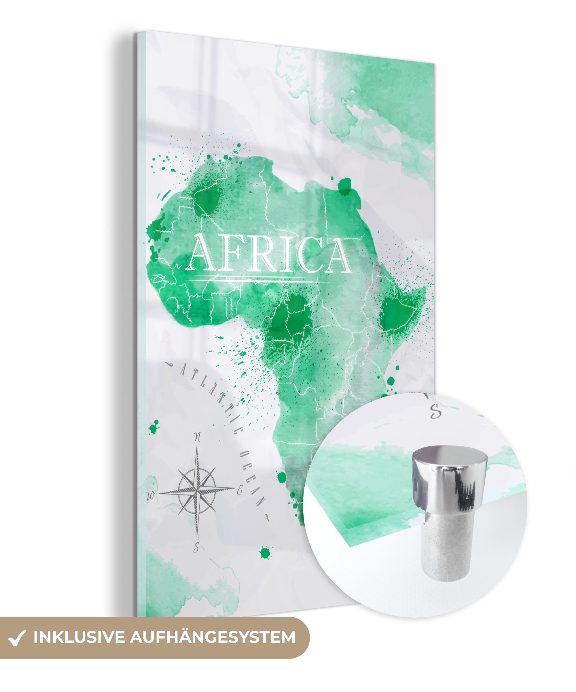 MuchoWow Acrylglasbild Afrika - Weltkarte - Aquarell, (1 St), Glasbilder - Bilder auf Glas Wandbild - Foto auf Glas - Wanddekoration