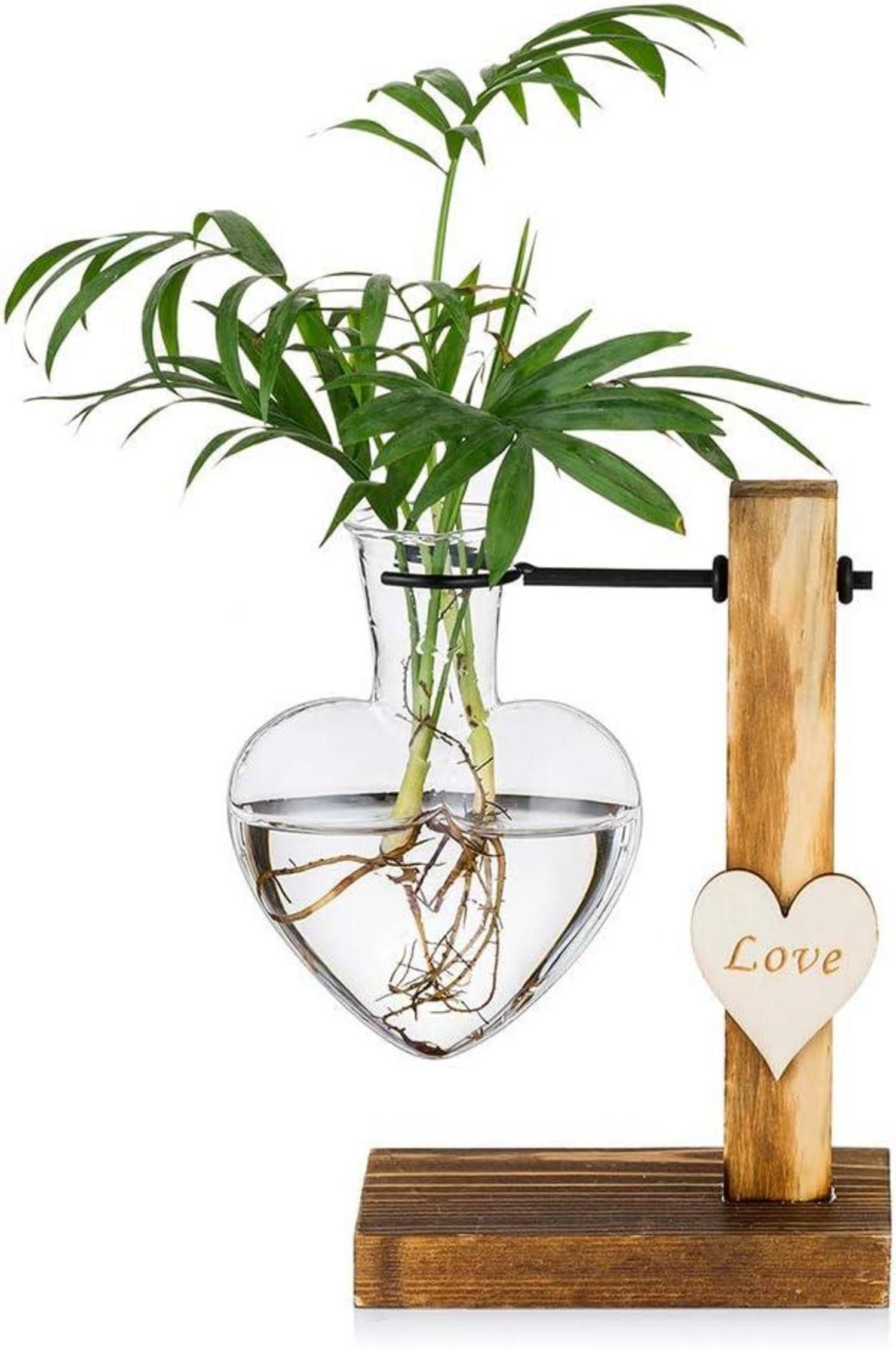 Glas Hydroponische Glasknospenvase Herzständer Pflanzenstation