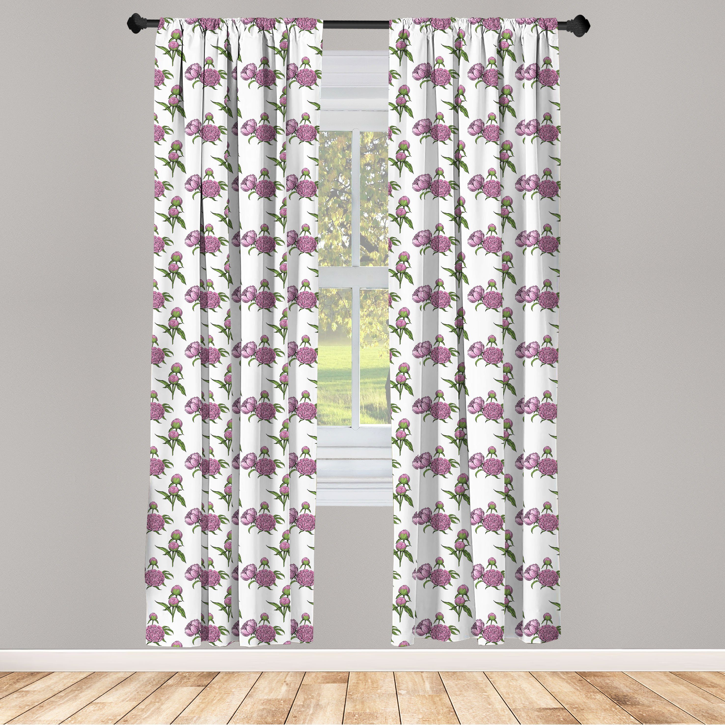 Empfohlen Gardine Vorhang für Wohnzimmer Blooming Peony Dekor, Abakuhaus, Blumen Frisches Buds Microfaser, Schlafzimmer