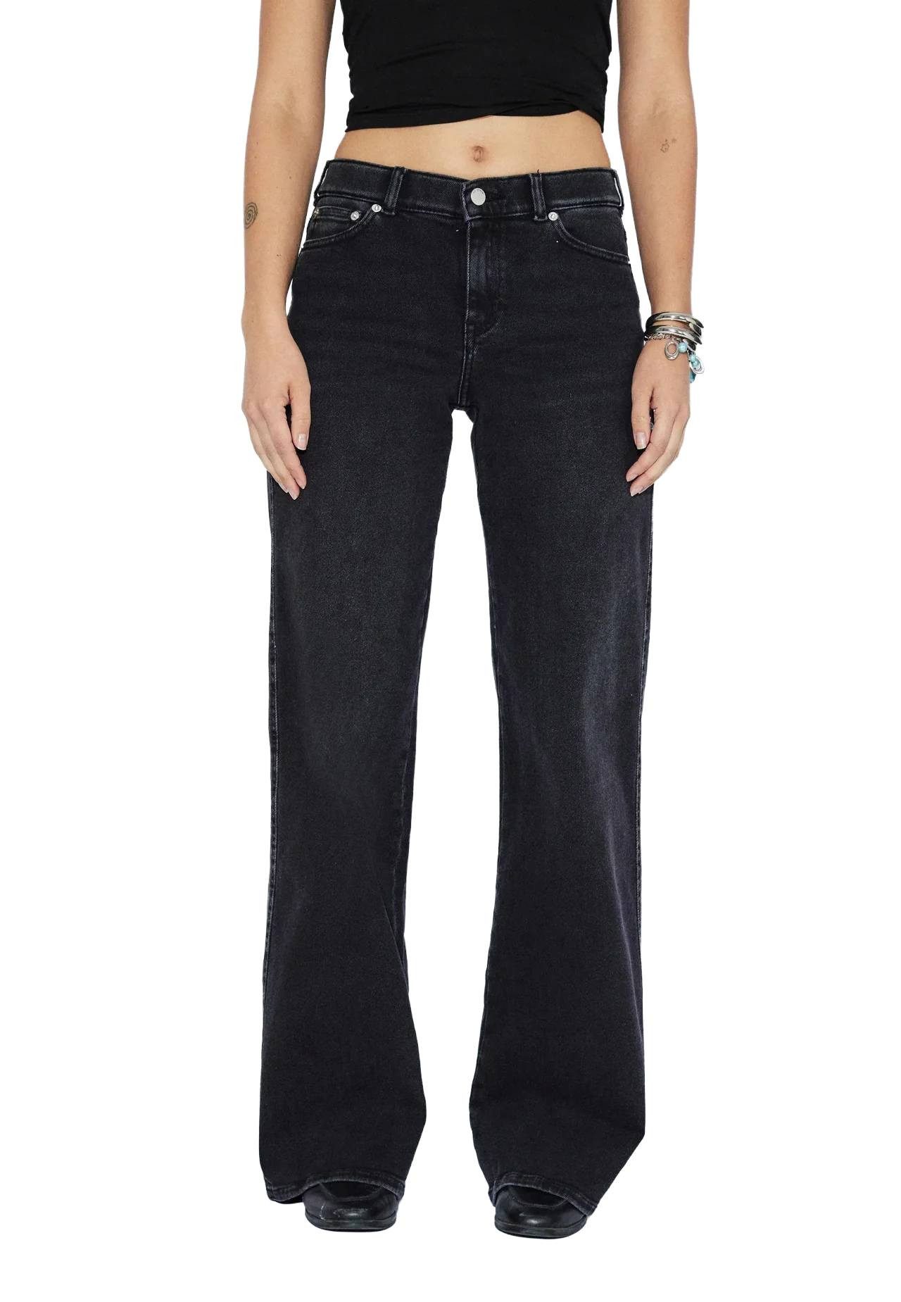 Dr. Denim Slim-fit-Jeans Jeans Dr.Denim Zila Mid Wide - Black Mist Weites, leicht ausgestelltes Bein
