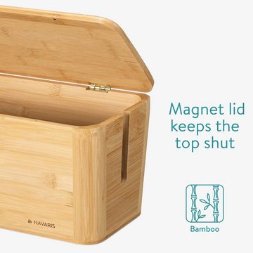 Navaris Kabelführung Bambus Kabelbox mit Deckel - Organizer - Kabelaufbewahrung (1-St)