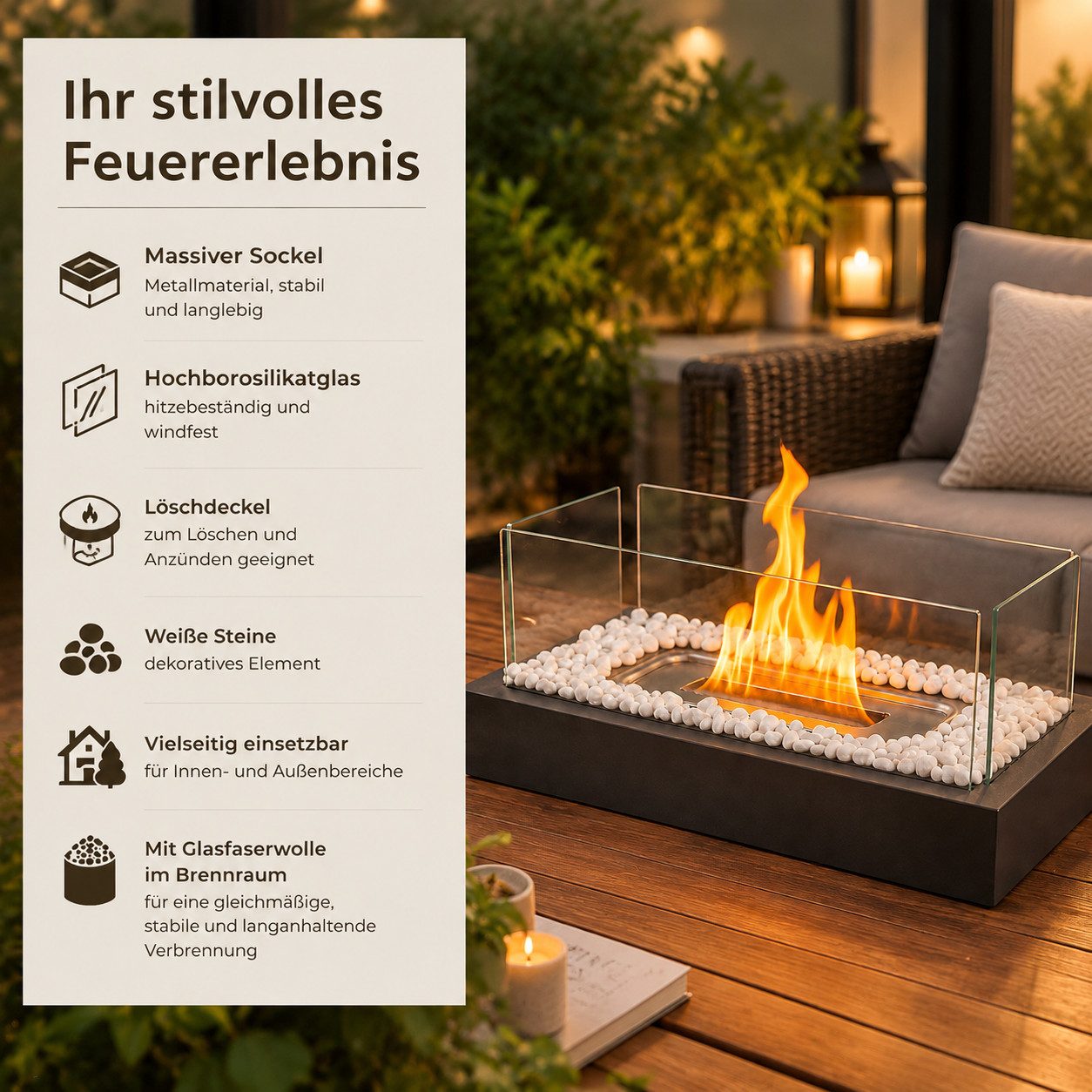 Nettlife Tischfeuer Ethanol Tischkamin Eckig/Rund Kamin Indoor Outdoor Tischfeuerstelle (Set, für Tisch, Terrasse, Balkon & Garten), Die Party Geschenkideens od – Bild 3 von 5