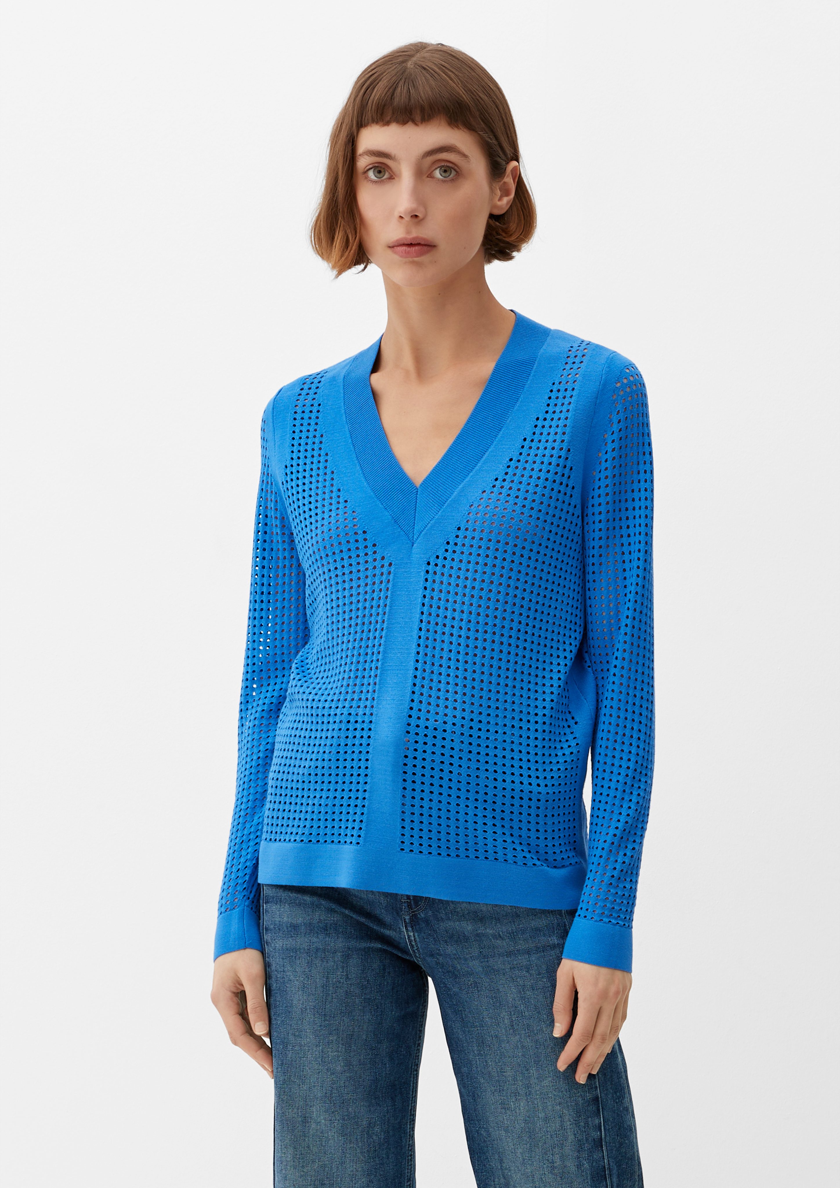 s.Oliver Strickpullover Pullover mit Lochmuster Rippblende günstig online kaufen